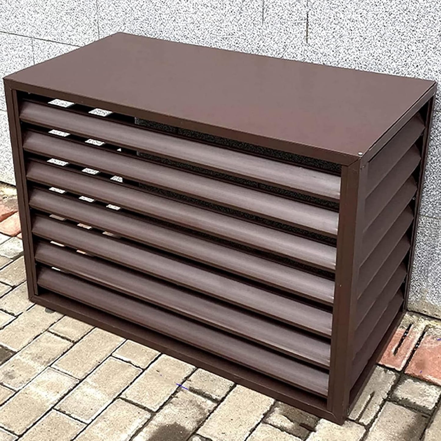 GENERIC Housse Robuste En Aluminium Pour Climatiseur Et Clôture D'intimité - Design à Persiennes - Protection Extérieure Pour Balcon, Jardin, Plantes - Couleur Café - 100 X 70 X 50 Cm