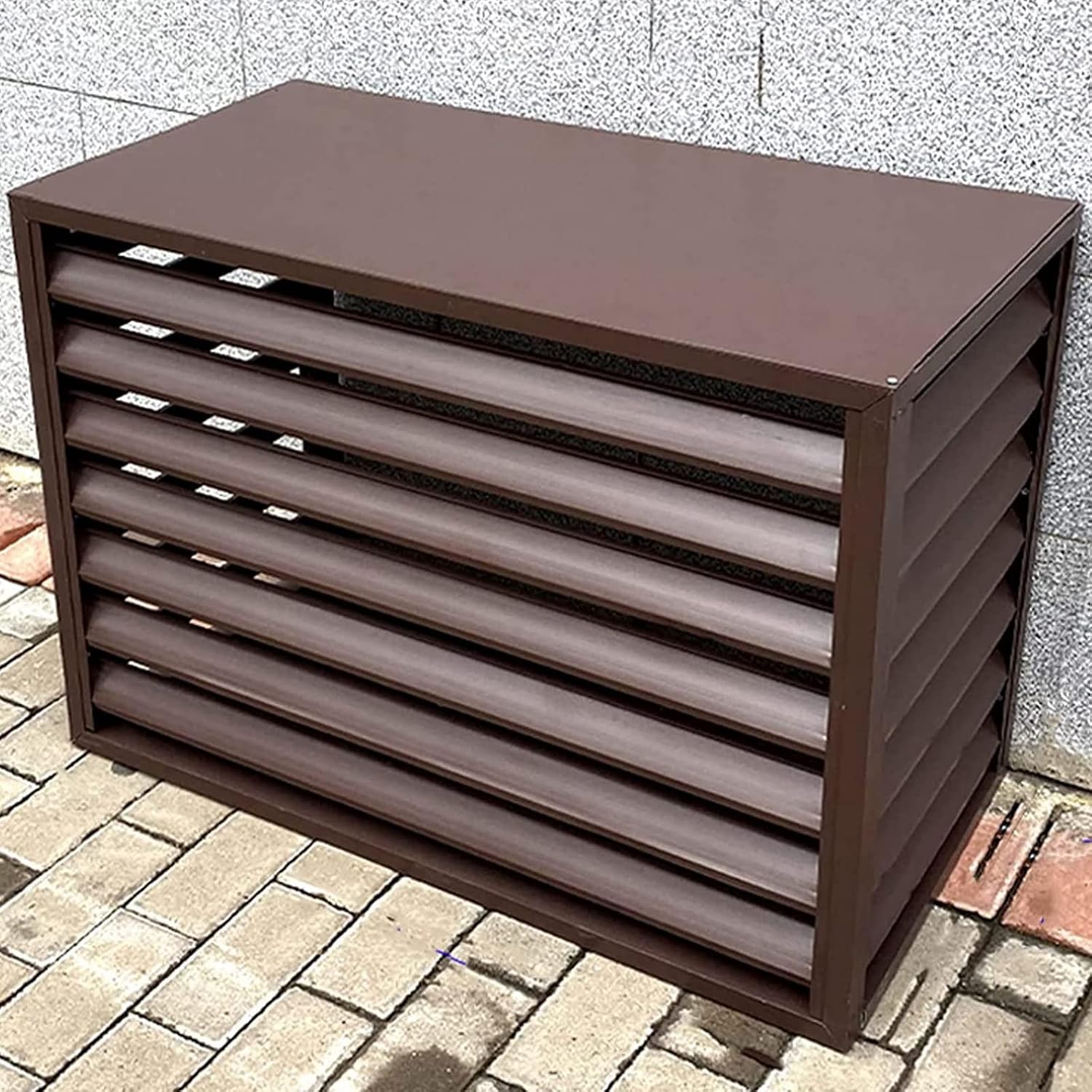 GENERIC Housse Robuste En Aluminium Pour Climatiseur Et Clôture D'intimité - Design à Persiennes - Protection Extérieure Pour Balcon, Jardin, Plantes - Couleur Café - 100 X 70 X 50 Cm
