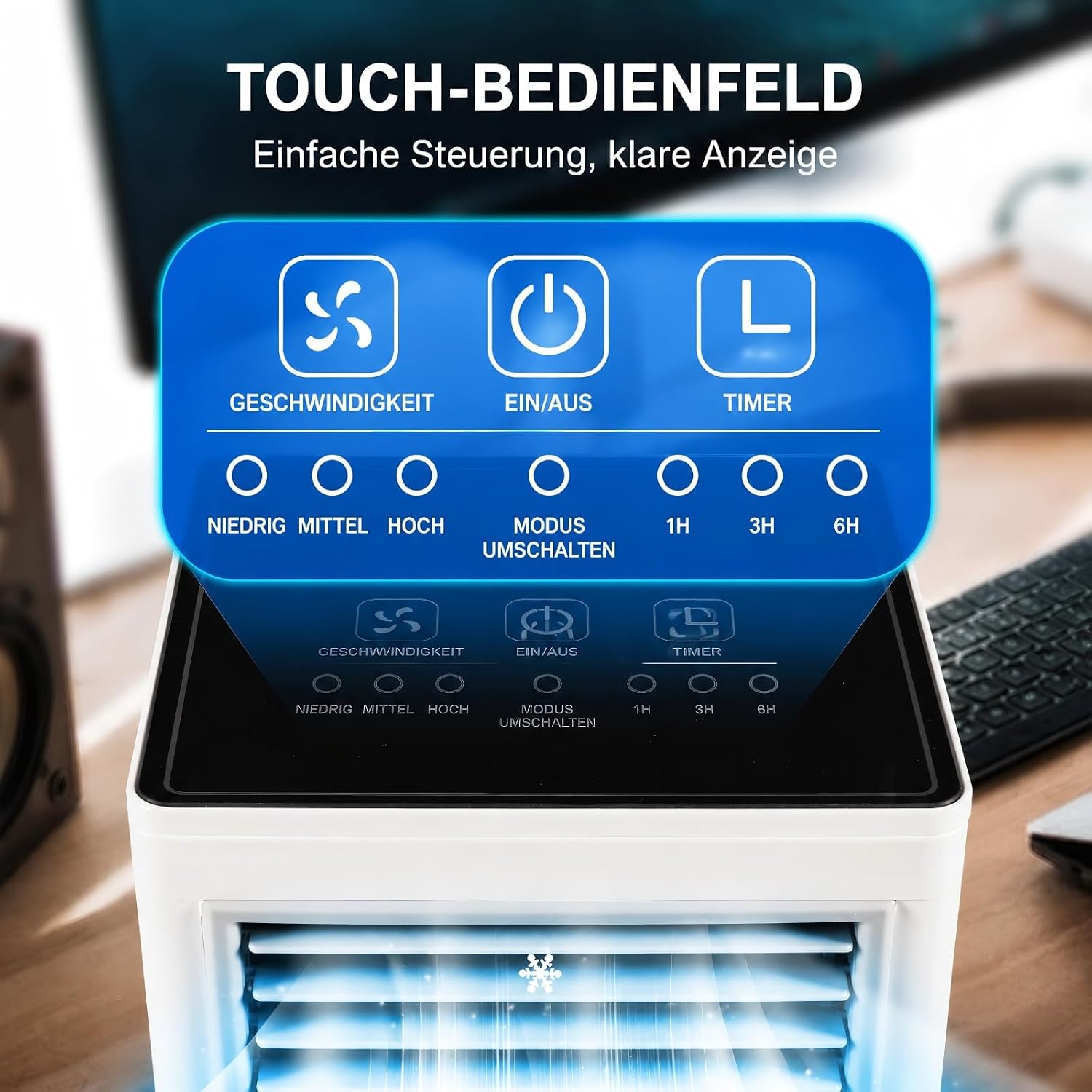 Climatiseur Mobile Portable, Refroidisseur D’Air Silencieux Avec Grand Réservoir D’Eau, Mini Ventilateur De Bureau à Plusieurs Vitesses, Pour Chambre, Bureau, Camping, Voiture, Noir/Blanc