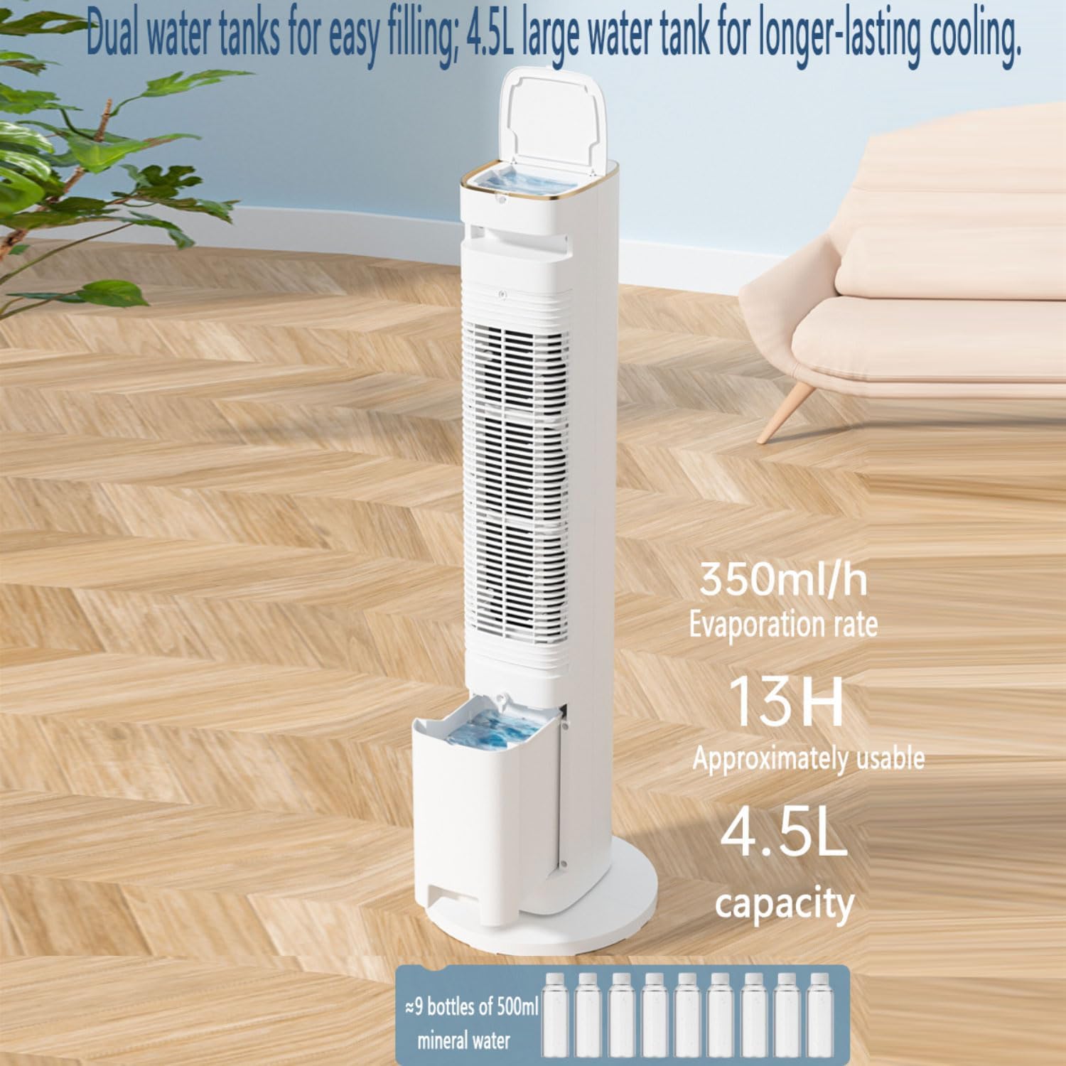 GENERIC Ventilateur De Refroidissement Par évaporation, Ventilateur Tour Oscillant Sans Pales Pour Chambre à Coucher, Bureau Et Salon, 3 Vitesses, 3 Modes De Vent, Minuterie De 15 Heures, Design Portable