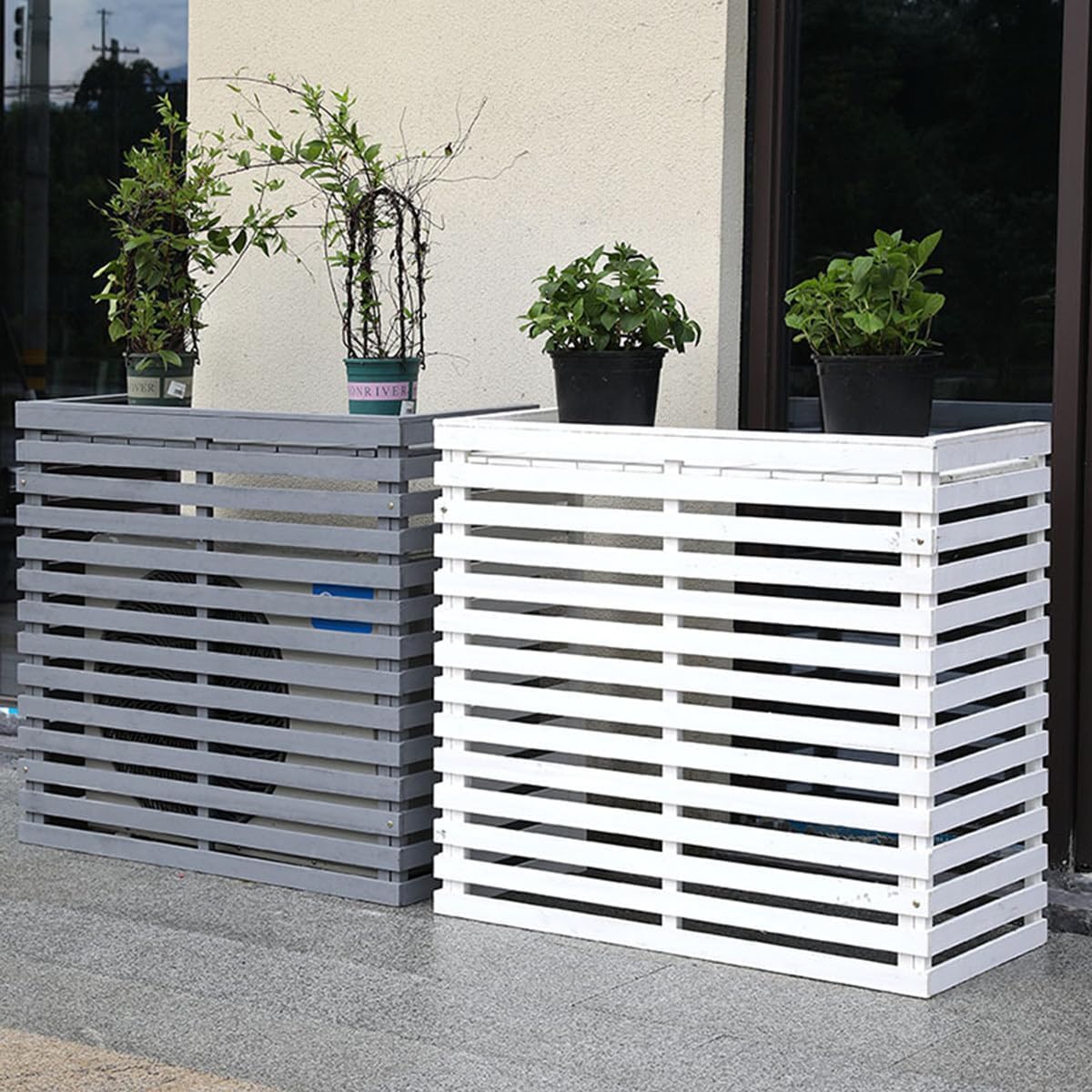 GENERIC Housse De Climatiseur D'extérieur En Bois Massif Avec Persiennes Et Support De Fleurs Polyvalent Résistant Aux Intempéries E-105 X 45 X 95 Cm, Parfaite Pour La Maison Et Le Jardin