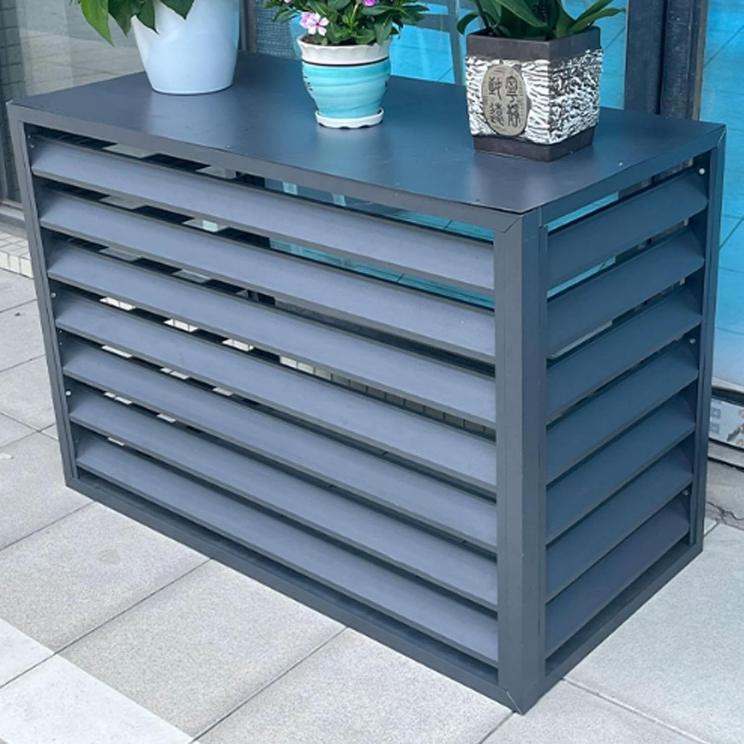 GENERIC Mini Housse De Climatiseur Fendue En Aluminium Résistant Aux Intempéries, Protecteur De Pompe à Chaleur, Unité Extérieure, Clôture, Cachette Pour Utilisation Extérieure/intérieure (couleur : Gris Plat