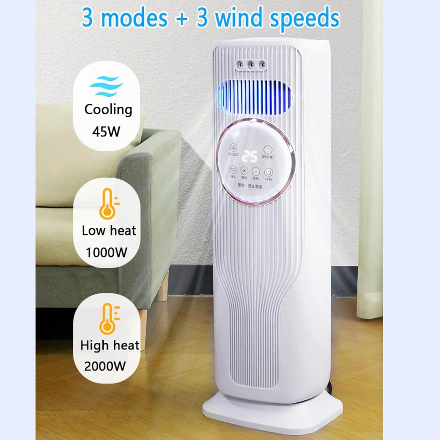 GENERIC Refroidisseur Par évaporation Portable Avec Télécommande, 4 Modes, 3 Vitesses, Minuterie 12 H, Réservoir De 1,2 L, Ventilateur Tour Silencieux Pour Chambre à Coucher Et Bureau