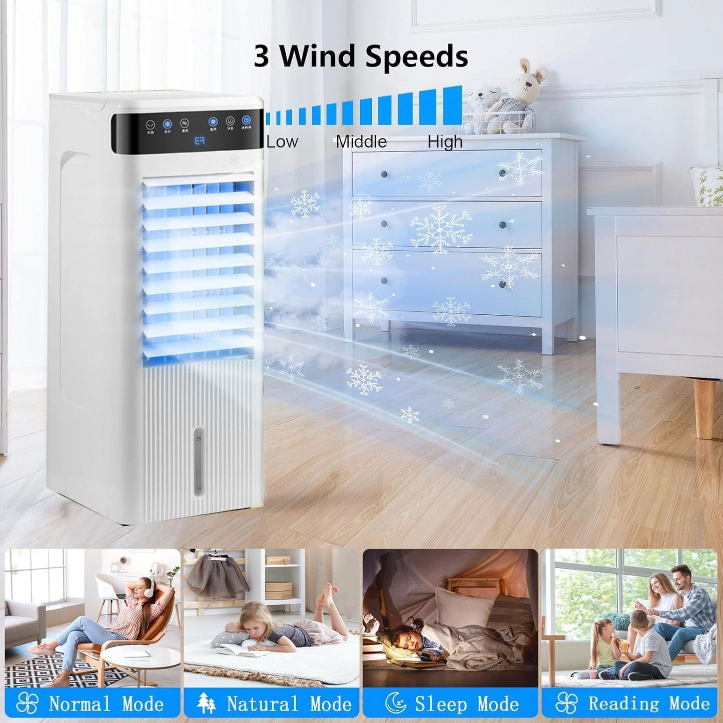GENERIC Ventilateur De Support Refroidi à L'eau Avec Réservoir 4L, Oscillation Silencieuse Et Refroidisseur à évaporation Timer. Pour La Maison Et Le Bureau. Refroidissement Silencieux Par Double Contrôle Et
