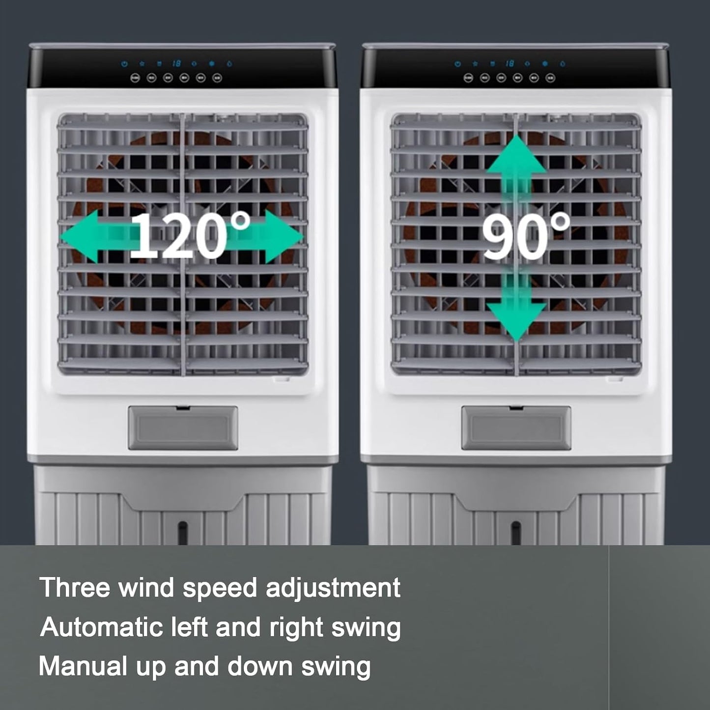  Refroidisseur D'air Par évaporation - Réservoir D'eau De 60 Litres, Climatiseur Portable Avec Minuterie De 12 Heures, 4 Blocs De Glace, Oscillation 120°/60° Pour Garage Et Usage Commercial