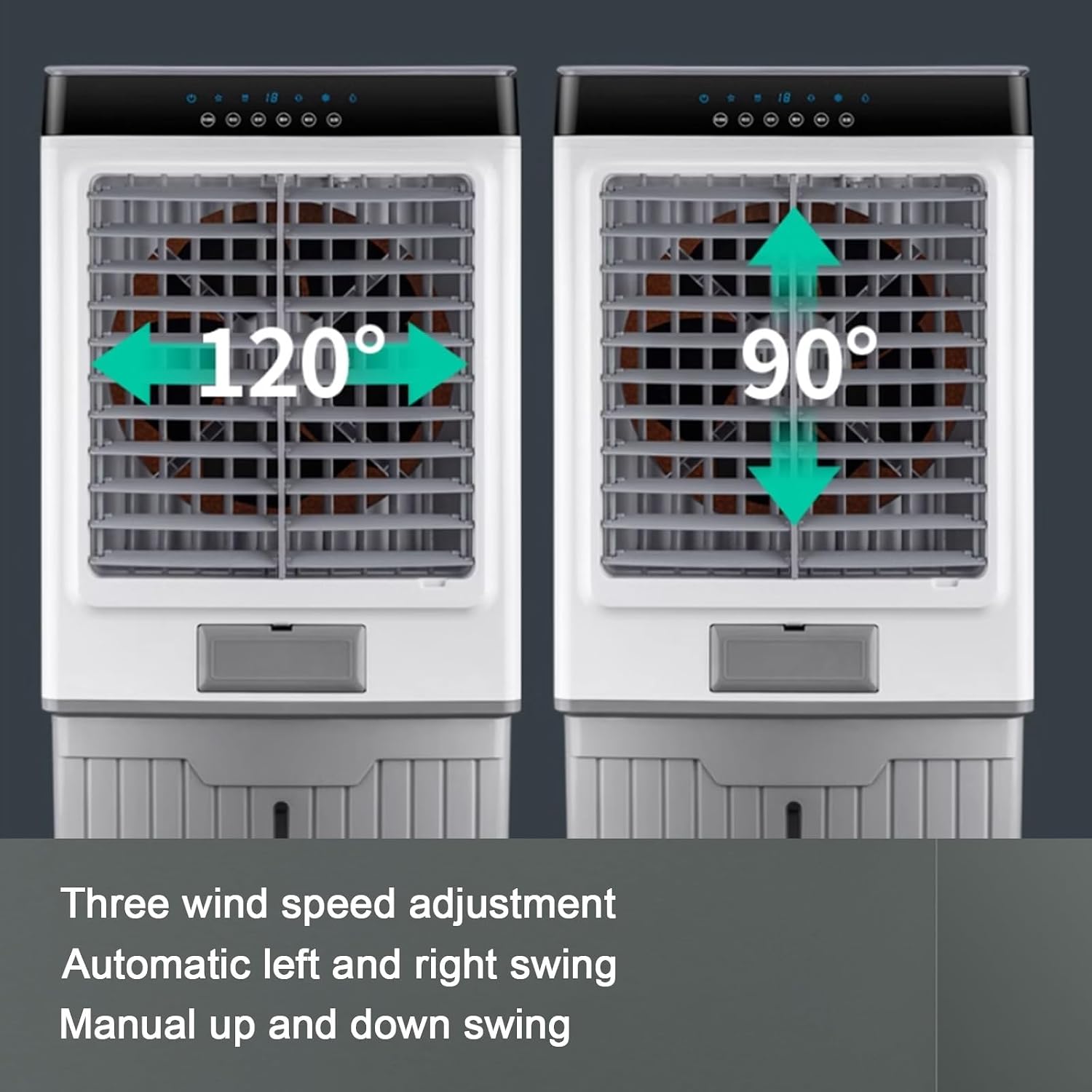  Refroidisseur D'air Par évaporation - Réservoir D'eau De 60 Litres, Climatiseur Portable Avec Minuterie De 12 Heures, 4 Blocs De Glace, Oscillation 120°/60° Pour Garage Et Usage Commercial