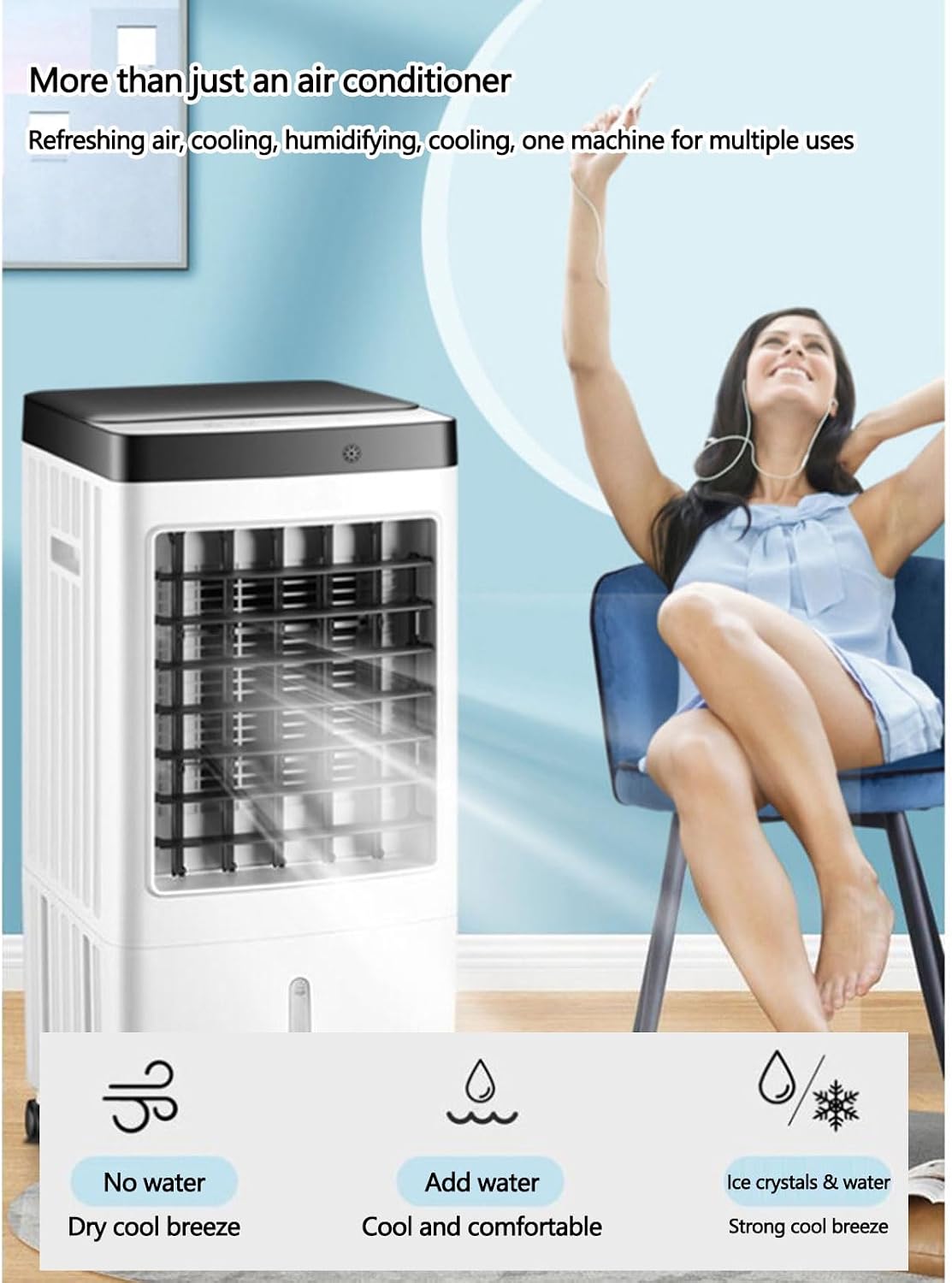  Climatiseur Portable, Rafraîchisseur D'air Par évaporation, Oscillation Automatique Grand Angle à 60°, 3 Vitesses Réglables, Minuterie 7 H, Réservoir D'eau De 10 L, Pour La Maison Et Le Bureau.