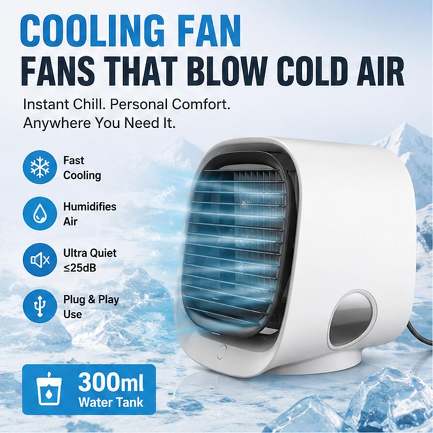 GENERIC Mini Ventilateur De Refroidissement Portable, Version 2026 Améliorée, Avec 3 Vitesses De Refroidissement Et Réservoir De 300 Ml, Ultra-silencieux, Idéal Pour La Chambre, Le Bureau Ou La Maison Pink