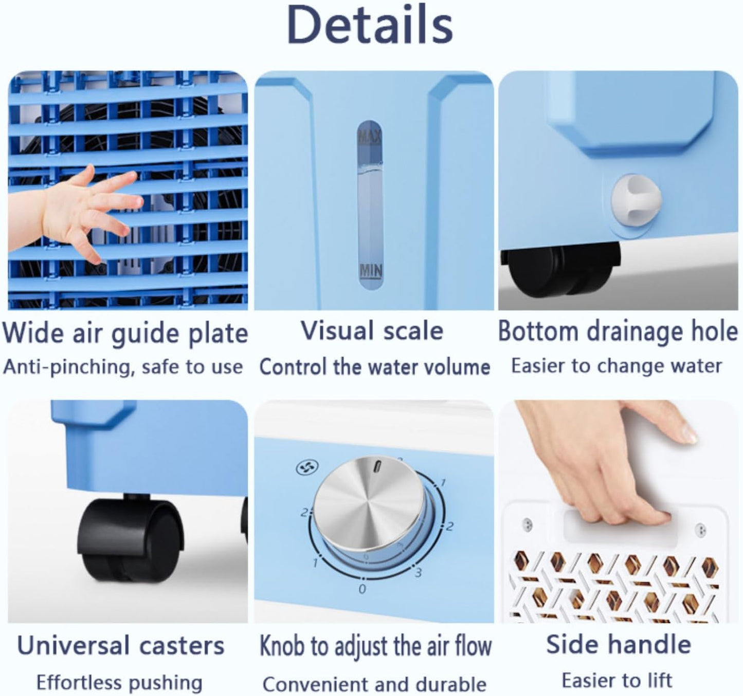 GENERIC Refroidisseur D'air Par évaporation Portable, Ventilateur à 3 Vitesses Avec Blocs De Glace, Oscillation à 120°, Silencieux, 36 DB, Mobile Pour Chambre à Coucher, Bureau, Maison