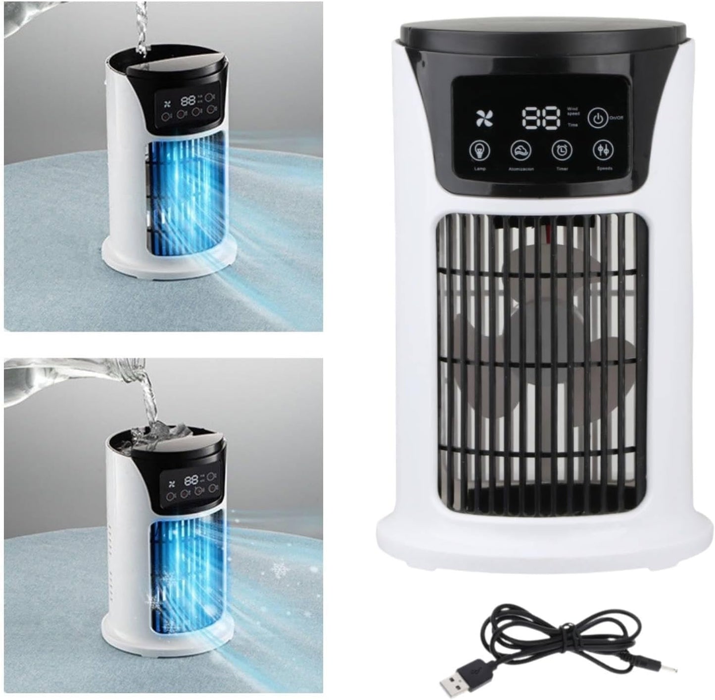  F Fityle Climatiseur Portable 6 Vitesses Avec Humidificateur, Ventilateur USB Silencieux, Ventilateur Personnel Table, Minuterie 6H, Mini Refroidisseur Évaporatif Pour Maison Et Bureau