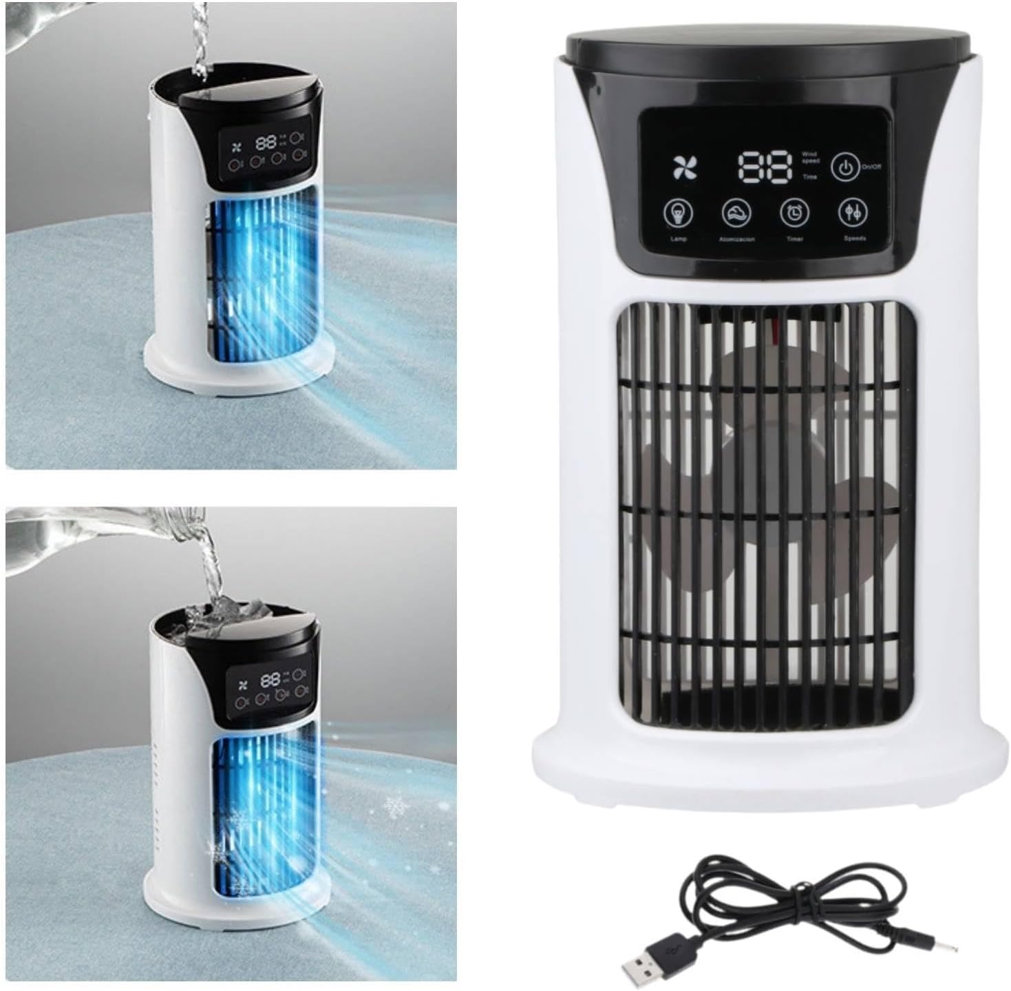  F Fityle Climatiseur Portable 6 Vitesses Avec Humidificateur, Ventilateur USB Silencieux, Ventilateur Personnel Table, Minuterie 6H, Mini Refroidisseur Évaporatif Pour Maison Et Bureau