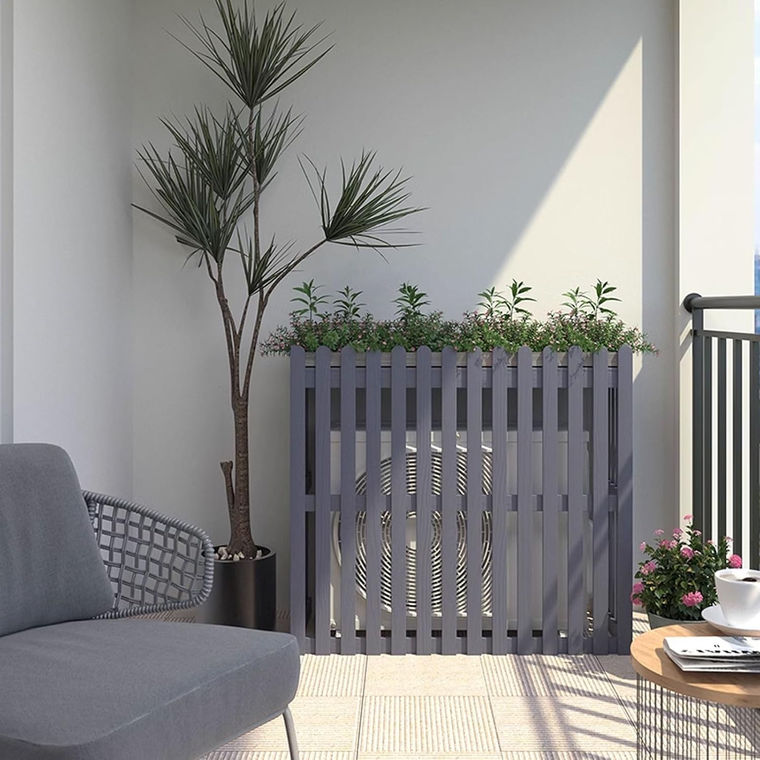  Housse De Protection En Bois Pour Climatiseur Extérieur - Pour Pompe à Chaleur Et Climatisation - Gris - Dimensions : 105 X 50 X 95 Cm - Protection Contre Les Intempéries Pour Unités Extérieures