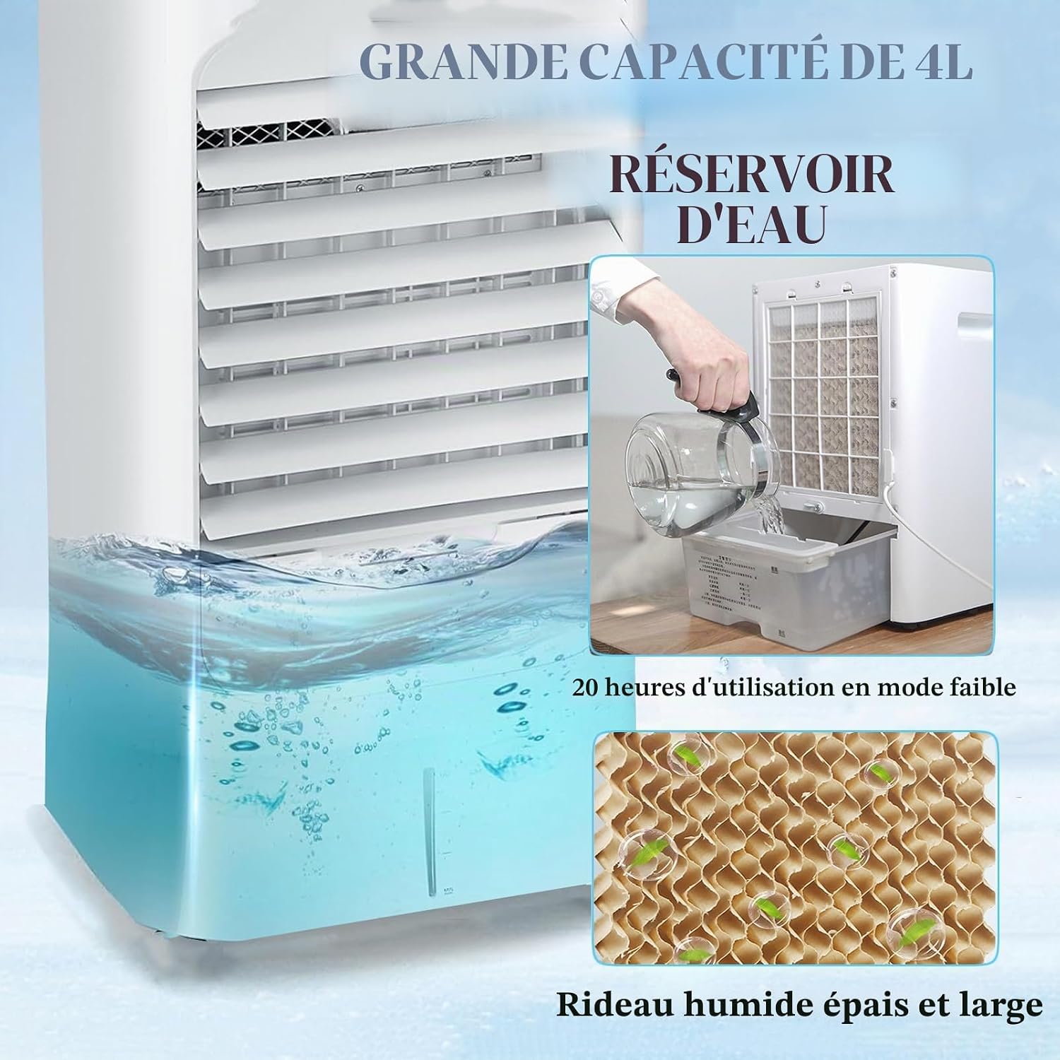 GENERIC Climatiseur Portable Avec Télécommande, Refroidissement Par évaporation, Ventilateur 4 En 1 Pour Véhicules Et Utilisation En Intérieur