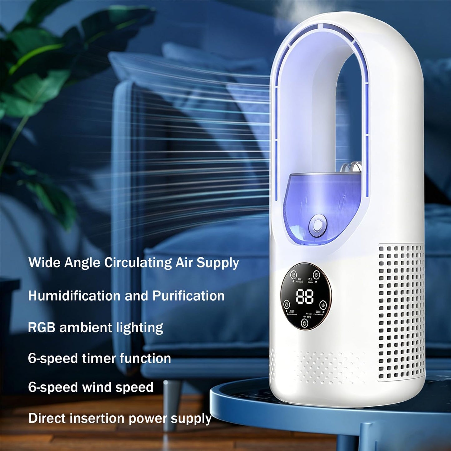 GENERIC Ventilateur De Refroidissement Portable Alimenté Par USB Avec 6 Vitesses De Vent, Fonction D'humidification De 6 Heures Et 3 Secondes Pour Chambre à Coucher, Bureau – Choix