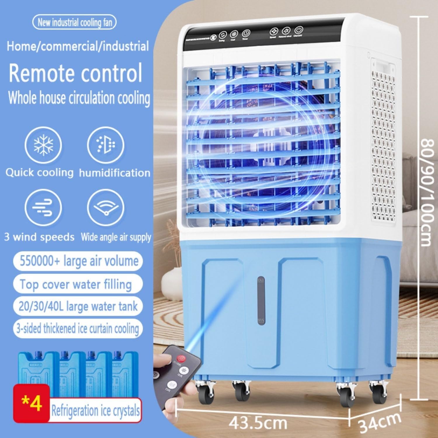  Refroidisseur D'air évaporateur Mobile Avec Grand Réservoir D'eau Et 3 Niveaux De Ventilateur, Oscillation à 120° Et Télécommande, Refroidissement Puissant Pour La Maison, Le Garage Et La Serre