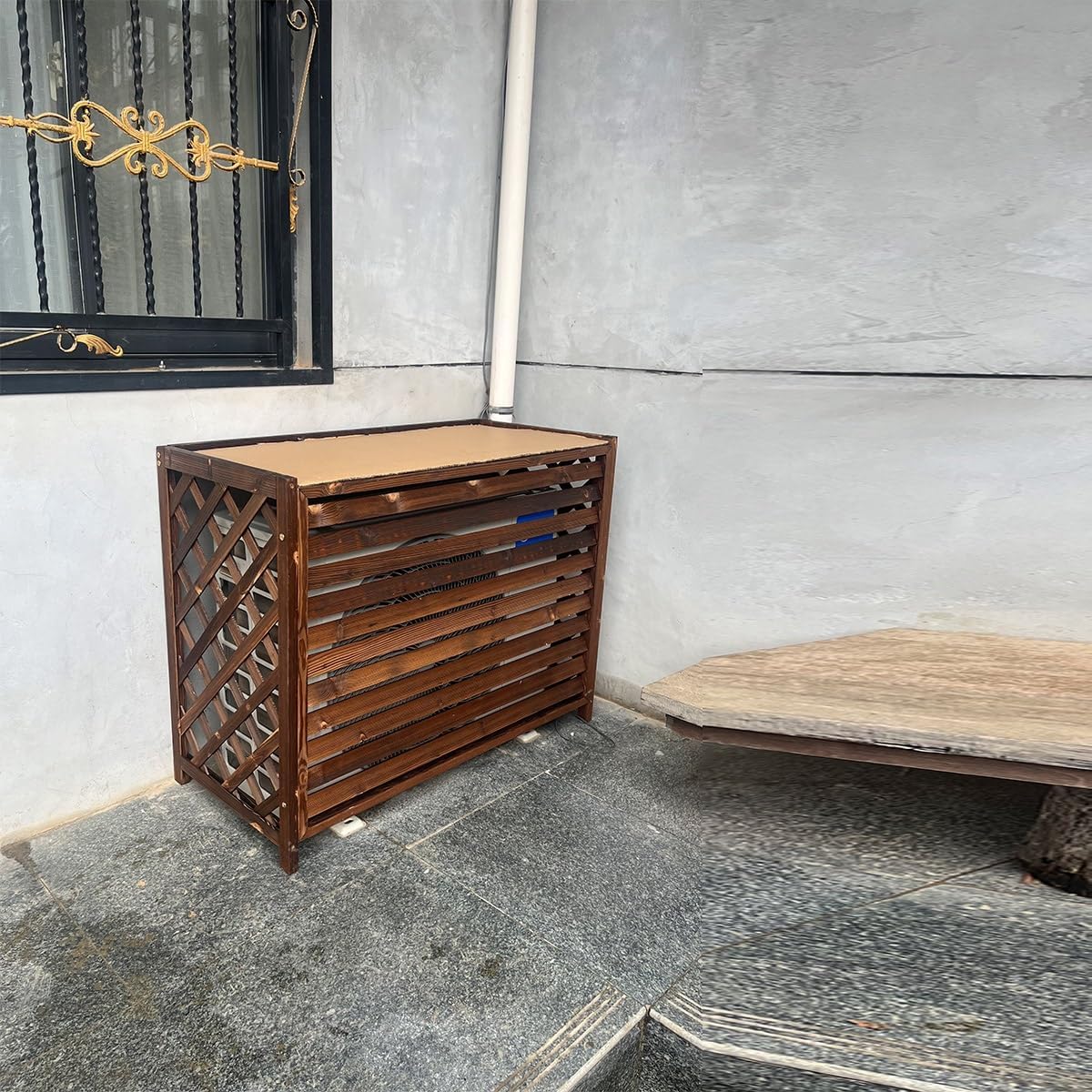 GENERIC Housse Pour Climatiseur Extérieur – Bois Massif Anti-corrosion Design élégant Pour Cacher L'unité De Climatisation Et Stocker Les Plantes – Protection Pour Unités Extérieures