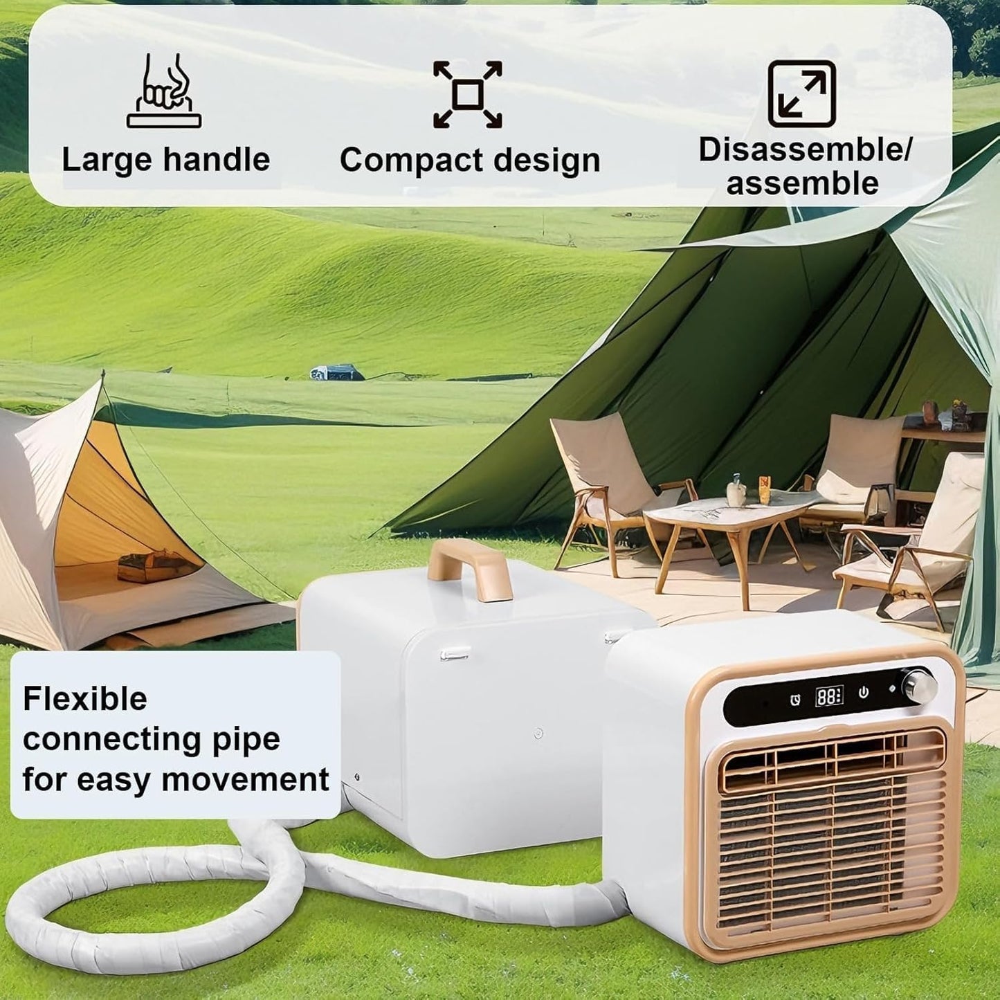 GENERIC Climatiseur Portable Split 1500 W - Unité De Refroidissement Silencieuse Avec Un Débit Dair De 130 M³/h, Minuterie 12 H, Télécommande Tactile Et One Color 2m Connecting Pipe