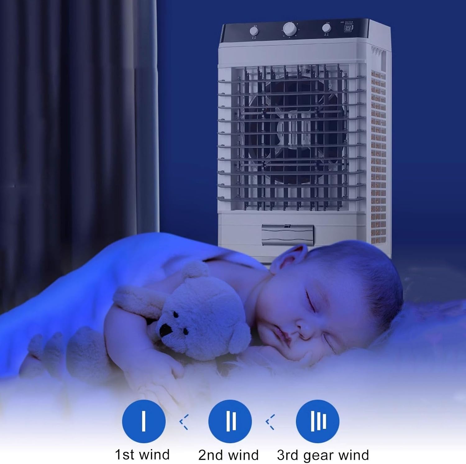 GENERIC Refroidisseur D'air évaporatif Portable 3 En 1 Avec Réservoir De 50L, Boîtes De Glace Pour Le Refroidissement De La Pièce, Fonctionnement Silencieux, 3 Vitesses Et Télécommande, Roues à Rouleaux Facil