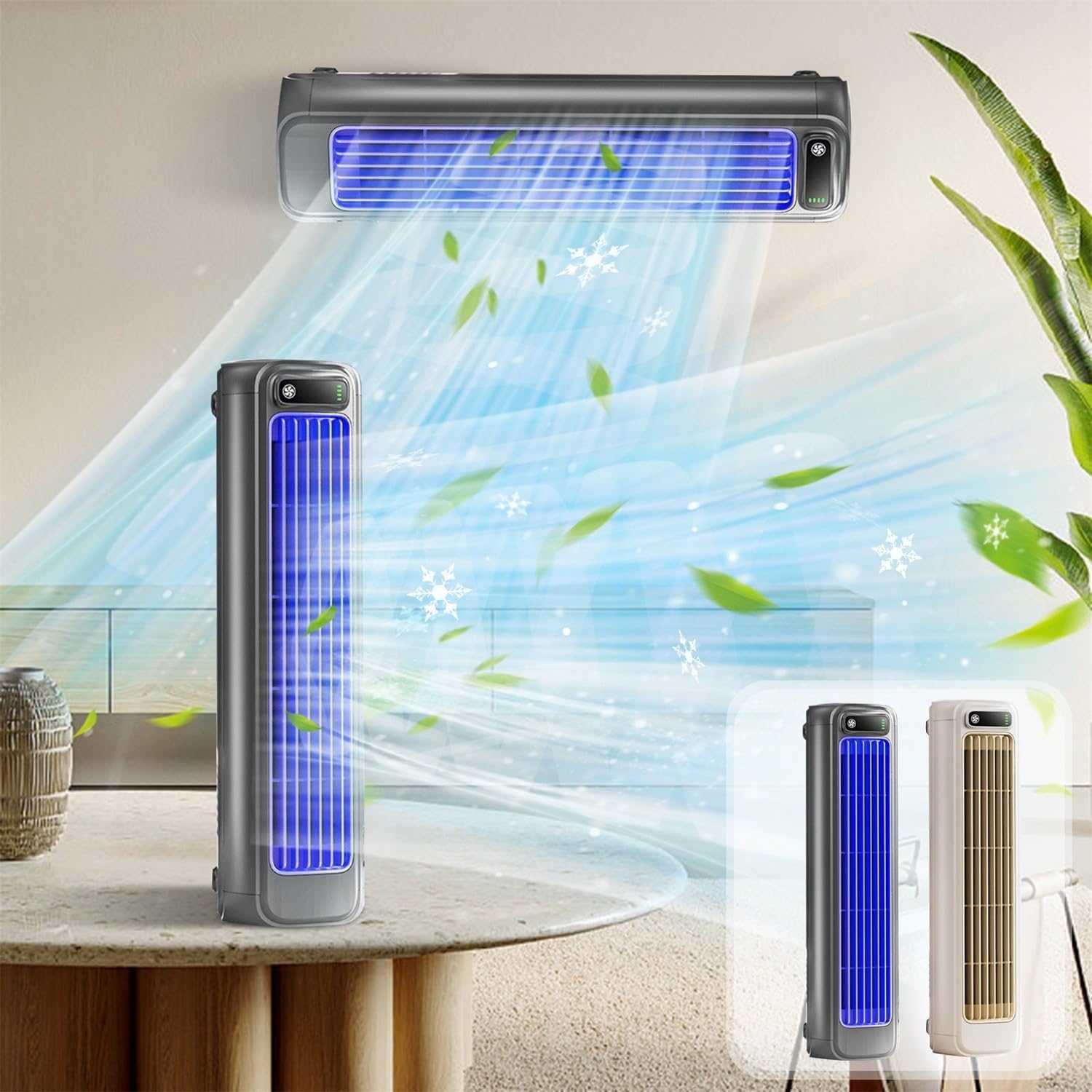  Sherum Rafraichisseur D'air Silencieux, Cooling Ace 3.0, Mini Climatiseur Portable, Avec Affichage Led, Rechargeable, Pour Chambre, Bureau, Maison, Restez Au Frais En Été (Blanc)