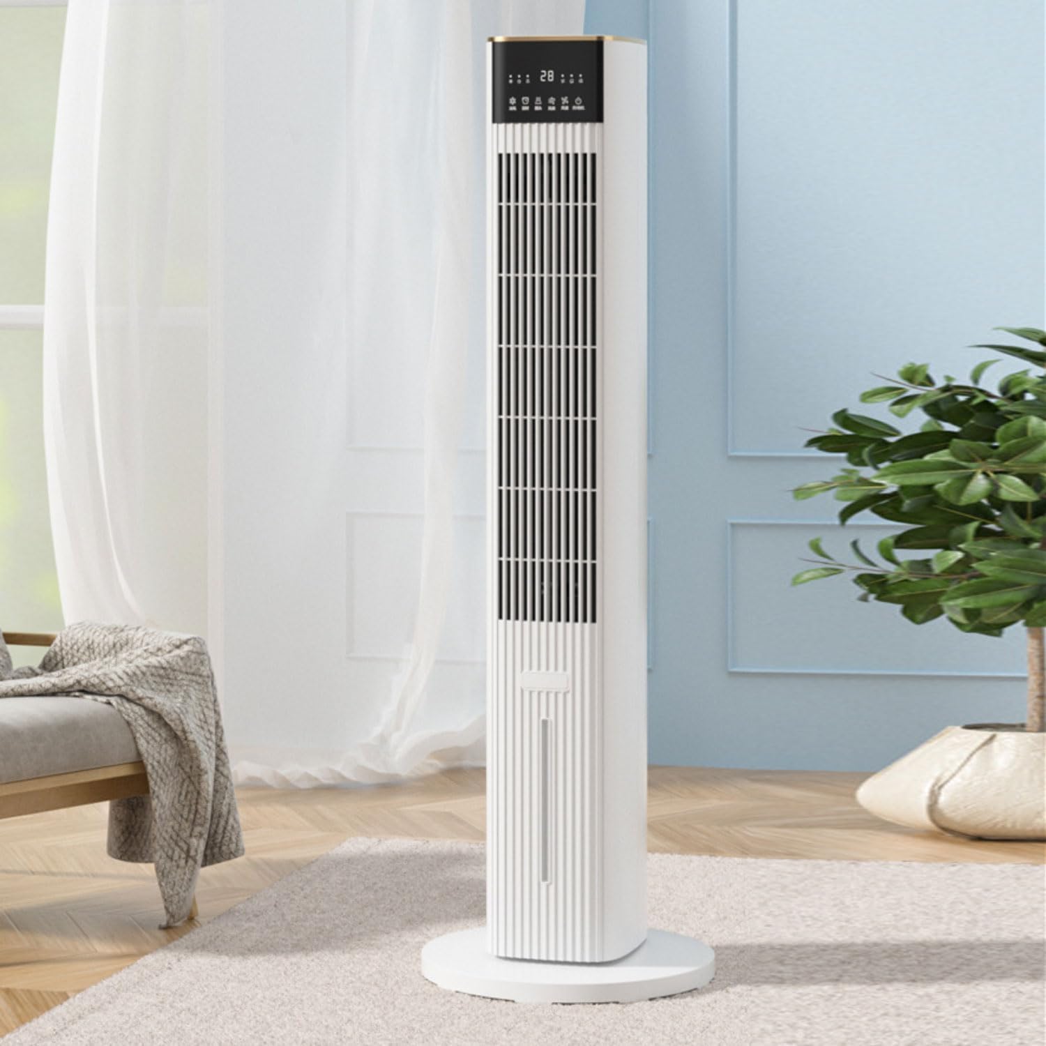 GENERIC Ventilateur De Refroidissement Par évaporation, Ventilateur Tour Oscillant Sans Pales Pour Chambre à Coucher, Bureau Et Salon, 3 Vitesses, 3 Modes De Vent, Minuterie De 15 Heures, Design Portable