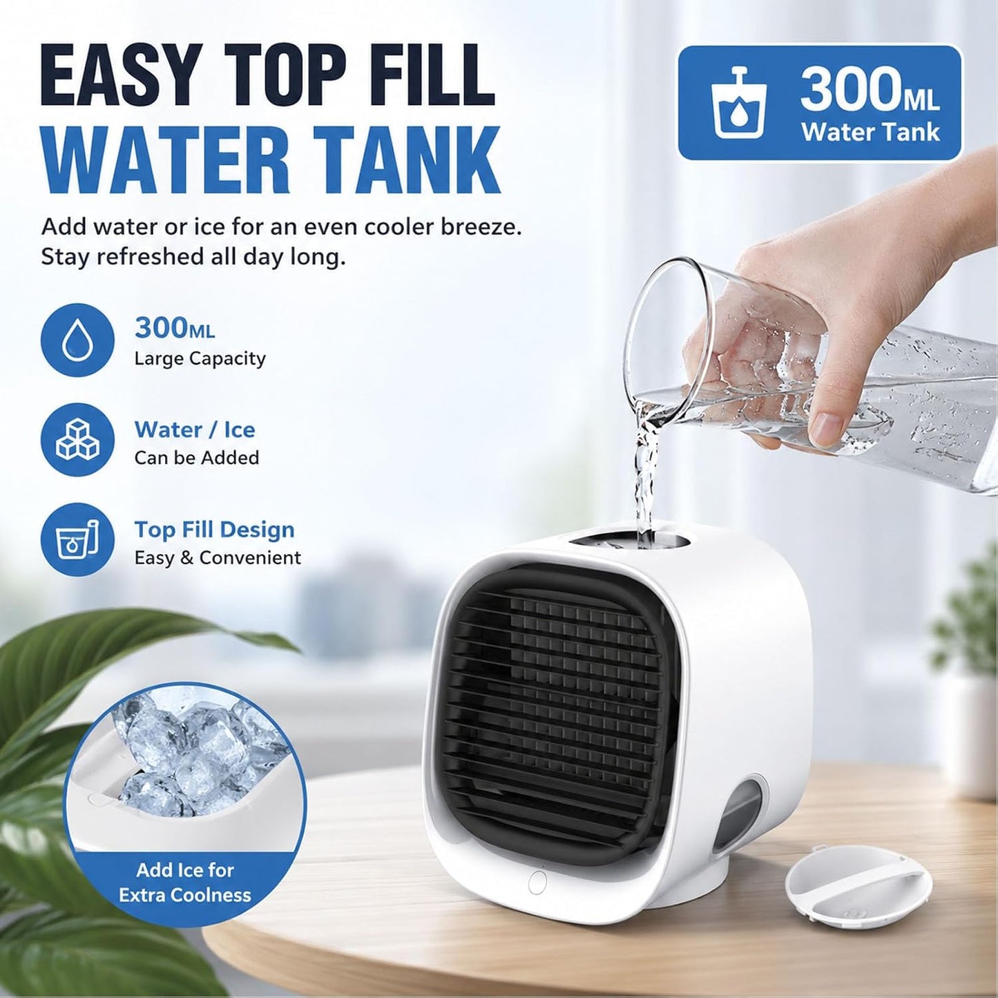 GENERIC Mini Ventilateur De Refroidissement Portable, Version 2026 Améliorée, Avec 3 Vitesses De Refroidissement Et Réservoir De 300 Ml, Ultra-silencieux, Idéal Pour La Chambre, Le Bureau Ou La Maison Pink