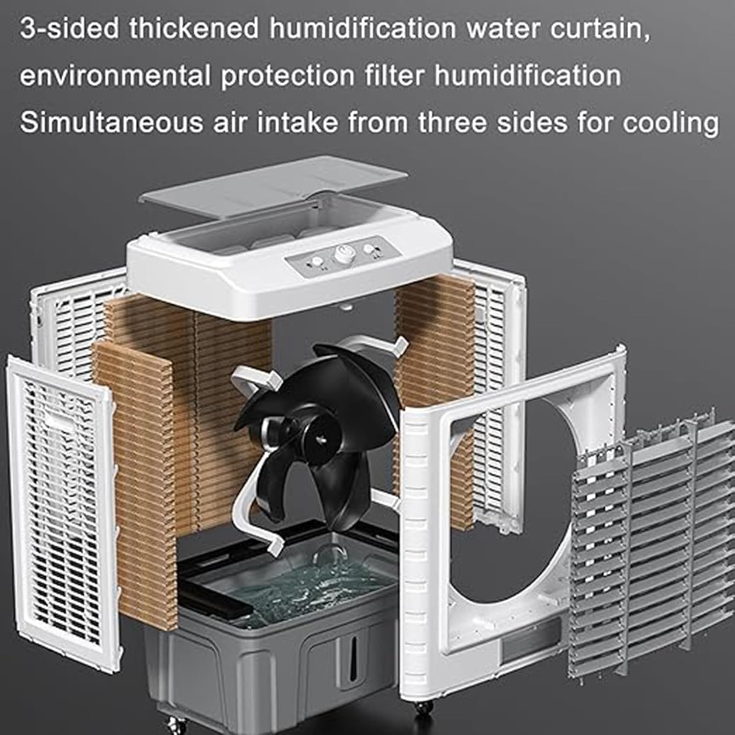 GENERIC Refroidisseur D'air Portable Avec Réservoir De 50L, Ventilateur De Brumisation à 3 Vitesses Pour Usage Industriel à La Maison, Refroidisseur De Marais évaporatif à Télécommande, Conception à Roues Sil