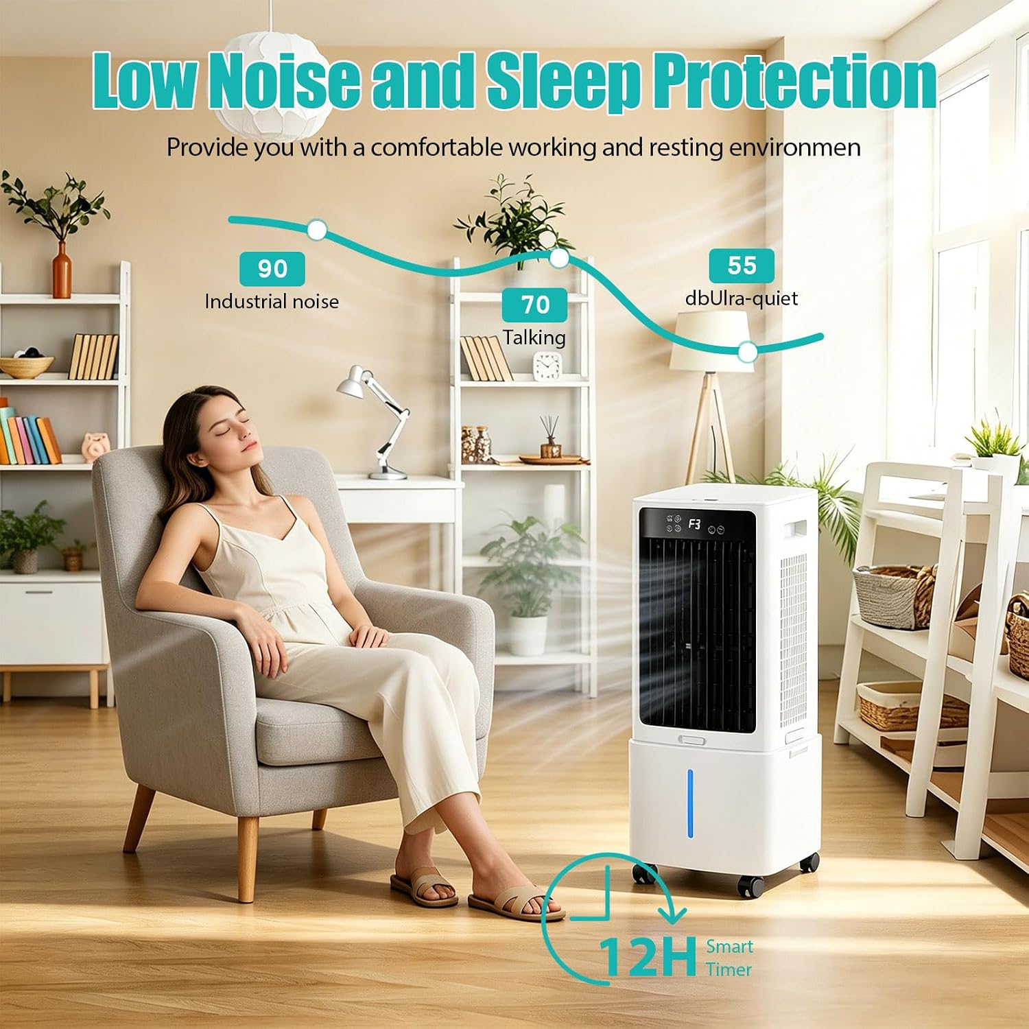  Rafraîchisseur D'air Évaporatif 12L (Alternative Climatiseur Mobile Sans Évacuation), 800 M³/h Puissant Portable, 3-en-1 Ventilateur & Humidificateur Avec Télécommande, Minuteur 12H, 6 Pains De Glace