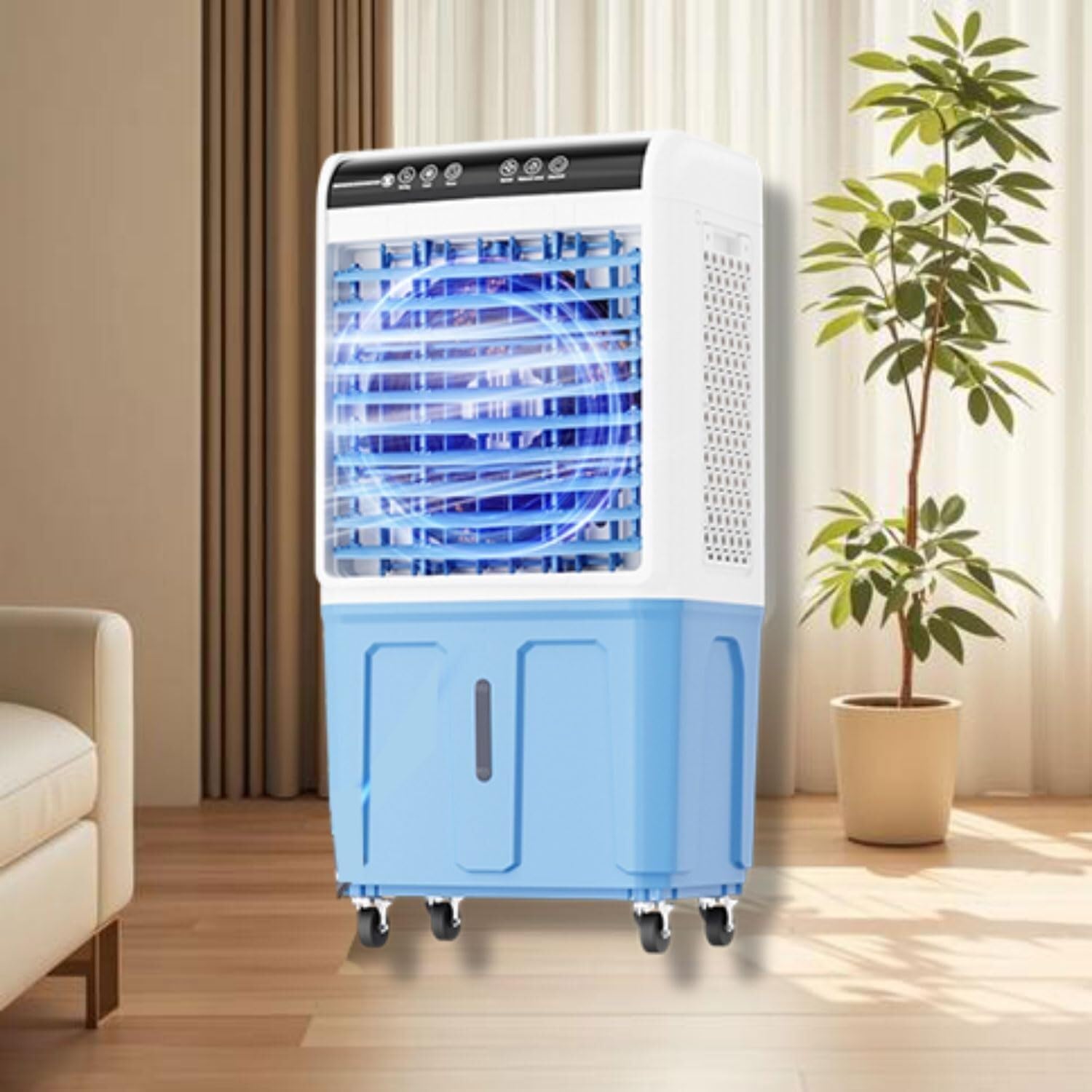  Refroidisseur D'air évaporateur Mobile Avec Grand Réservoir D'eau Et 3 Niveaux De Ventilateur, Oscillation à 120° Et Télécommande, Refroidissement Puissant Pour La Maison, Le Garage Et La Serre