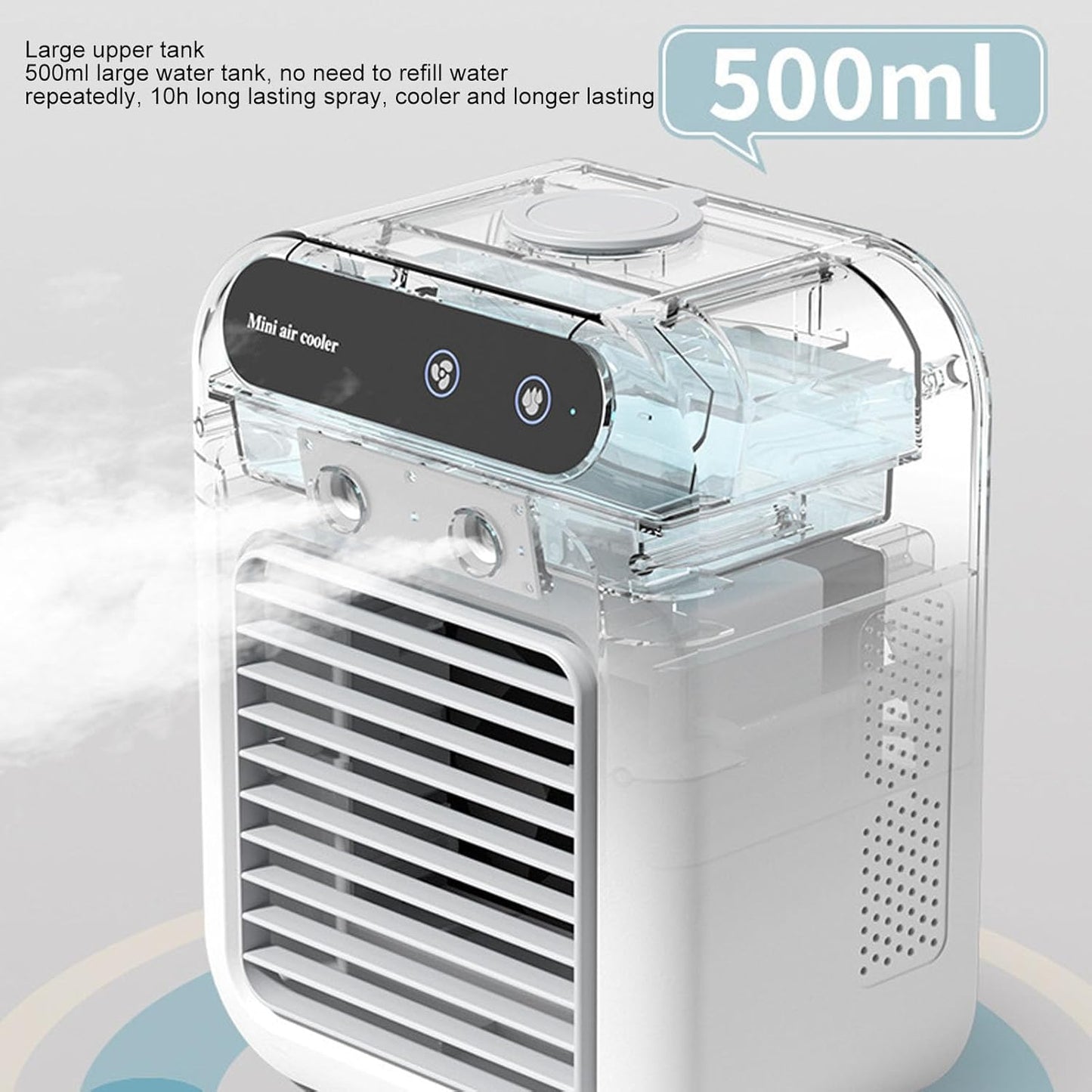  Climatiseur Portable 500 Ml, 2 Vitesses, Brume Froide, Pulvérisation Longue Durée De 10 Heures, Refroidisseur D'air Et Humidificateur