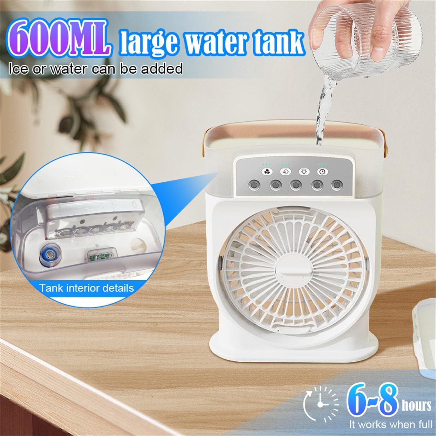  Climatiseur Portable Silencieux 4 En 1 - Ventilateur Brumisateur Eau, Mobile Sans Évacuation, Mini, Rechargeable - Clim Humidificateur Type-C Avec Minuterie (Blanc)