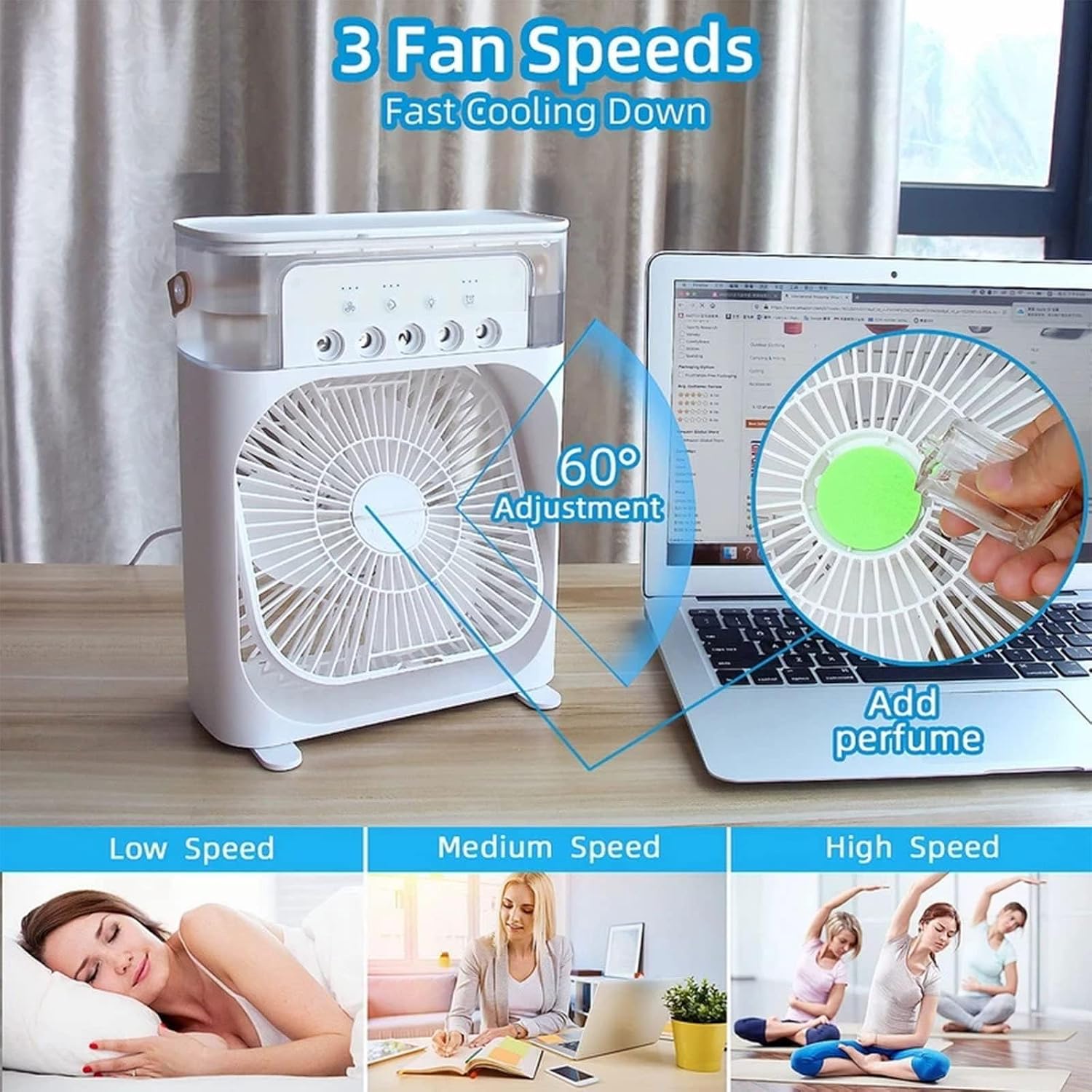 GENERIC Mini Climatiseur Portable, Refroidisseur Par évaporation USB, 3 Vitesses, LED 7 Couleurs, Humidificateur Pour Bureau Et Extérieur, Solution De Refroidissement économe En énergie