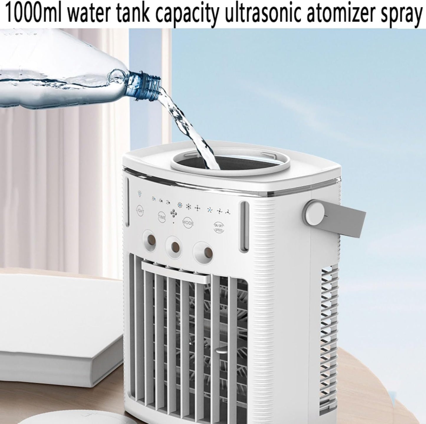  Climatiseur Portable Avec Télécommande, Silencieux, 3 Vitesses, Humidificateur Personnel à évaporation De 1000 Ml, 3 Brumisateurs, Veilleuse, Minuterie 2-8 H, Petit Climatiseur Portable Pour Chambre