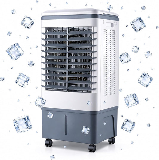 GENERIC Refroidisseur D'air évaporatif Compact Avec Télécommande, Ventilateur à 3 Vitesses, Minuterie 7.5H, Packs De Glace Et Roues Verrouillables Pour Chambre à Coucher, Bureau, Confort De Refroidissement De
