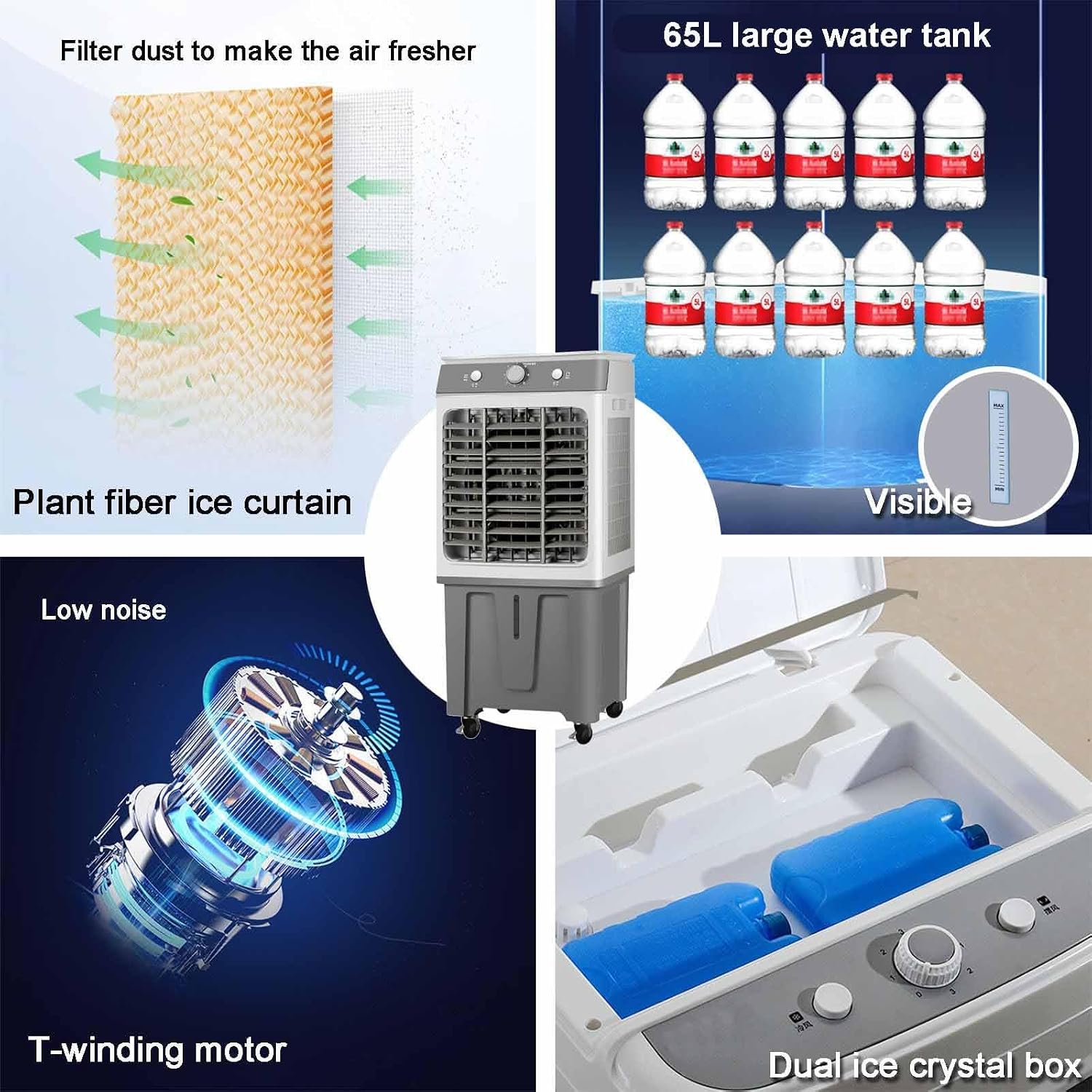 GENERIC Refroidisseur D'air Portable, Grand Réservoir De 65 L, 3 Vitesses De Ventilateur, Modes 3 En 1, Pour Pièces De 20 à 90 ㎡, Refroidisseur Par évaporation à La Maison/bureau/école