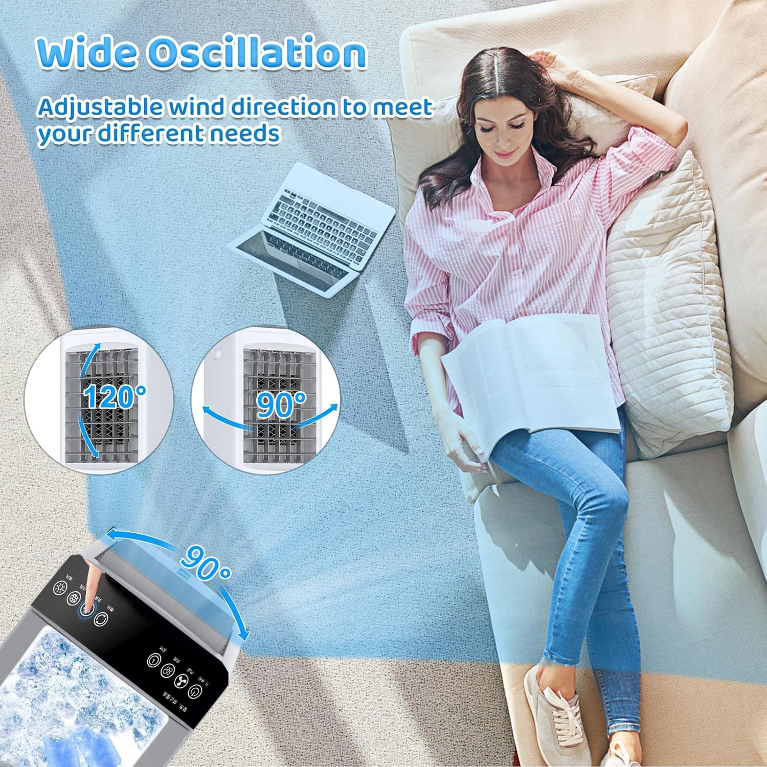 GENERIC Climatisation à évaporation Portable 3in1, Refroidisseur D'air Oscillant Avec Fonction D'humidificateur, Télécommande, Minuterie, 40dB Calme, Pour La Maison Et Le Bureau, Économe En énergie