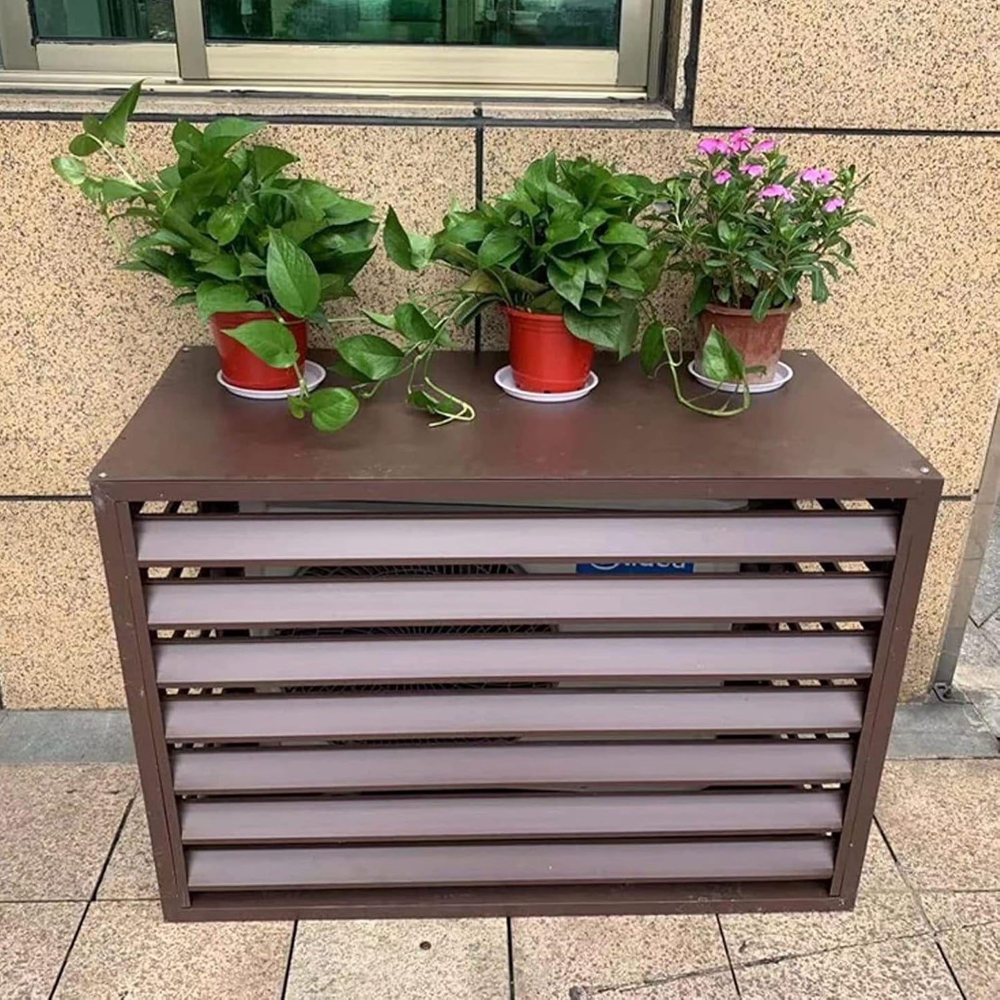 GENERIC Housse Robuste En Aluminium Pour Climatiseur Et Clôture D'intimité - Design à Persiennes - Protection Extérieure Pour Balcon, Jardin, Plantes - Couleur Café - 100 X 70 X 50 Cm