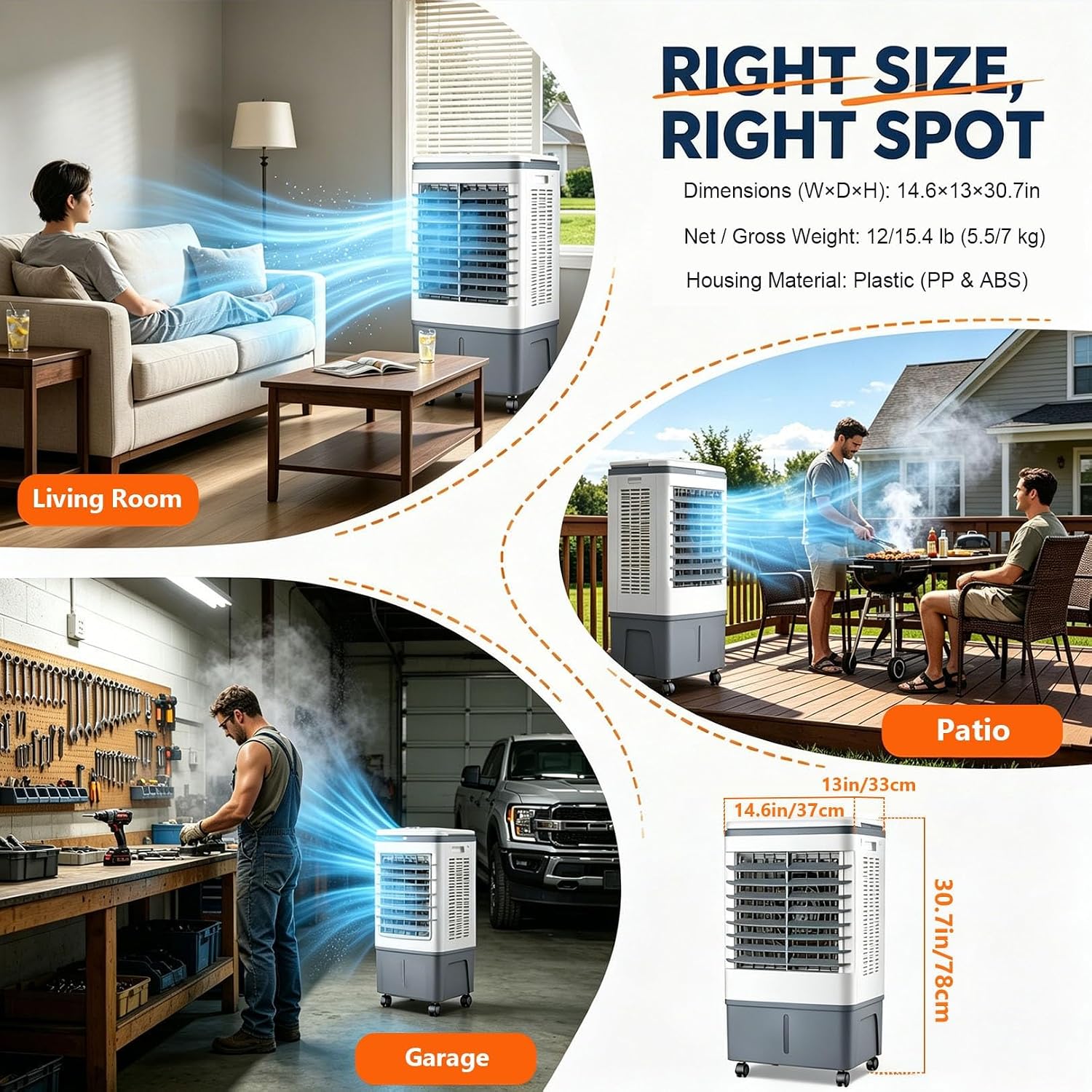 GENERIC 3 En 1 Ventilateur De Refroidissement à Air évaporatif Portable Avec Télécommande, Humidificateur De Brive De Réservoir De 20L Pour Le Bureau De Chambre, Unité De Refroidissement Silencieuse Avec Paqu