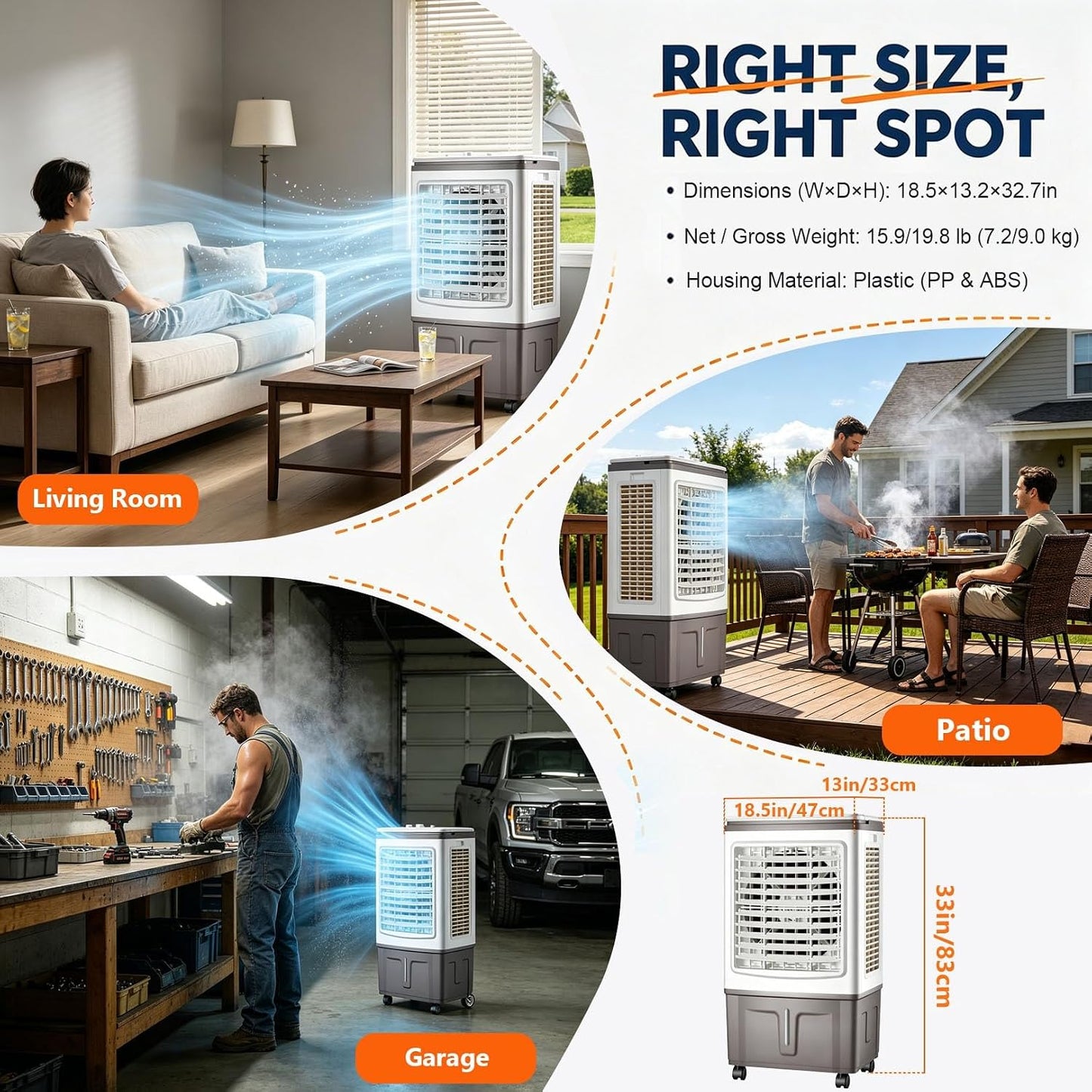 GENERIC Ventilateur Refroidisseur D'air Portable Avec Réservoir De 30 L, Rideau D'eau Triple Face, Balançoire Automatique à 120°, 3 Vitesses De Ventilateur, For Chambre, Terrasse Et Camping-car