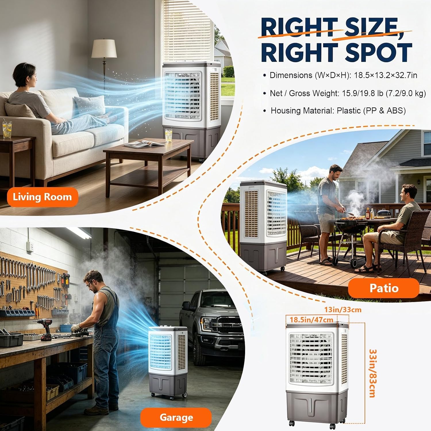 GENERIC Ventilateur Refroidisseur D'air Portable Avec Réservoir De 30 L, Rideau D'eau Triple Face, Balançoire Automatique à 120°, 3 Vitesses De Ventilateur, For Chambre, Terrasse Et Camping-car
