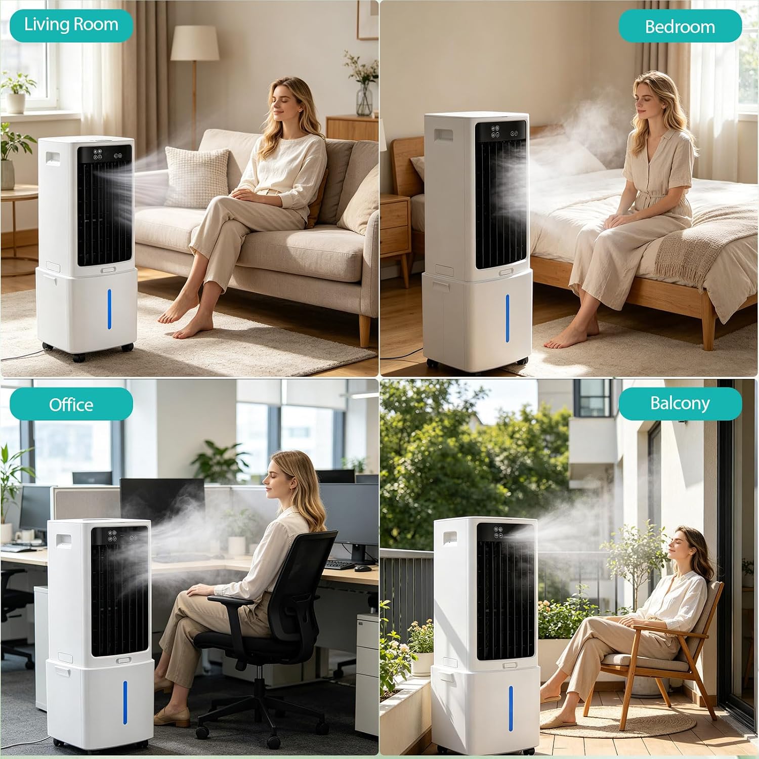  Rafraîchisseur D'air Évaporatif 12L (Alternative Climatiseur Mobile Sans Évacuation), 800 M³/h Puissant Portable, 3-en-1 Ventilateur & Humidificateur Avec Télécommande, Minuteur 12H, 6 Pains De Glace