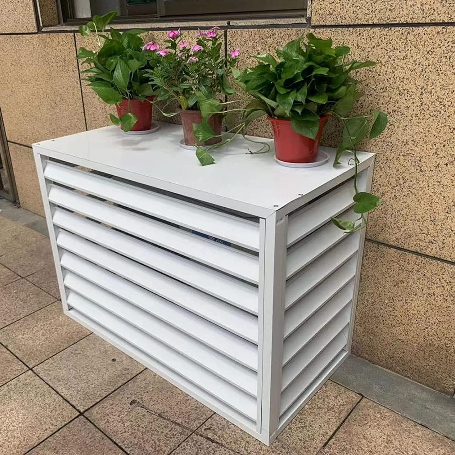GENERIC Housse Robuste En Aluminium Pour Climatiseur – Clôture D'intimité Extérieure Avec Persiennes Pour Balcon Et Jardin – Blanc 4 Côtés Dimensions : 110 X 80 X 60 Cm