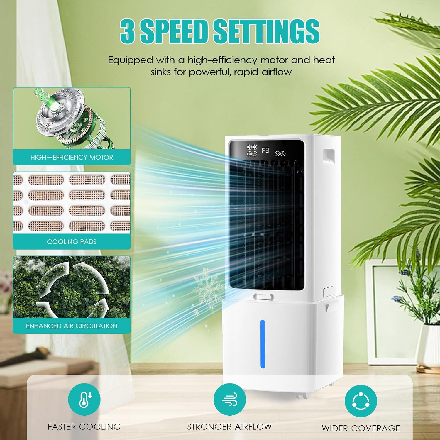  Rafraîchisseur D'air Évaporatif 12L (Alternative Climatiseur Mobile Sans Évacuation), 800 M³/h Puissant Portable, 3-en-1 Ventilateur & Humidificateur Avec Télécommande, Minuteur 12H, 6 Pains De Glace