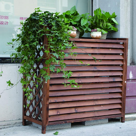  Housse En Bois Massif Pour Climatiseur - Écran De Protection Pour Pompe à Chaleur - Obturateur Multifonction - Poubelle Et Support De Fleurs - Grille AC D'extérieur