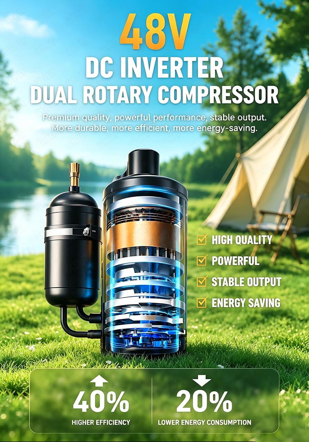  Climatiseur Portable Camping, Climatiseur Mobile Split, 6200 BTU, 550W Énergie Éco, Fonction Sans Vidange, Reglable 16-32℃, 4 Modes, Compact Avec Poignée Pour Tente, Caravane, Van Life