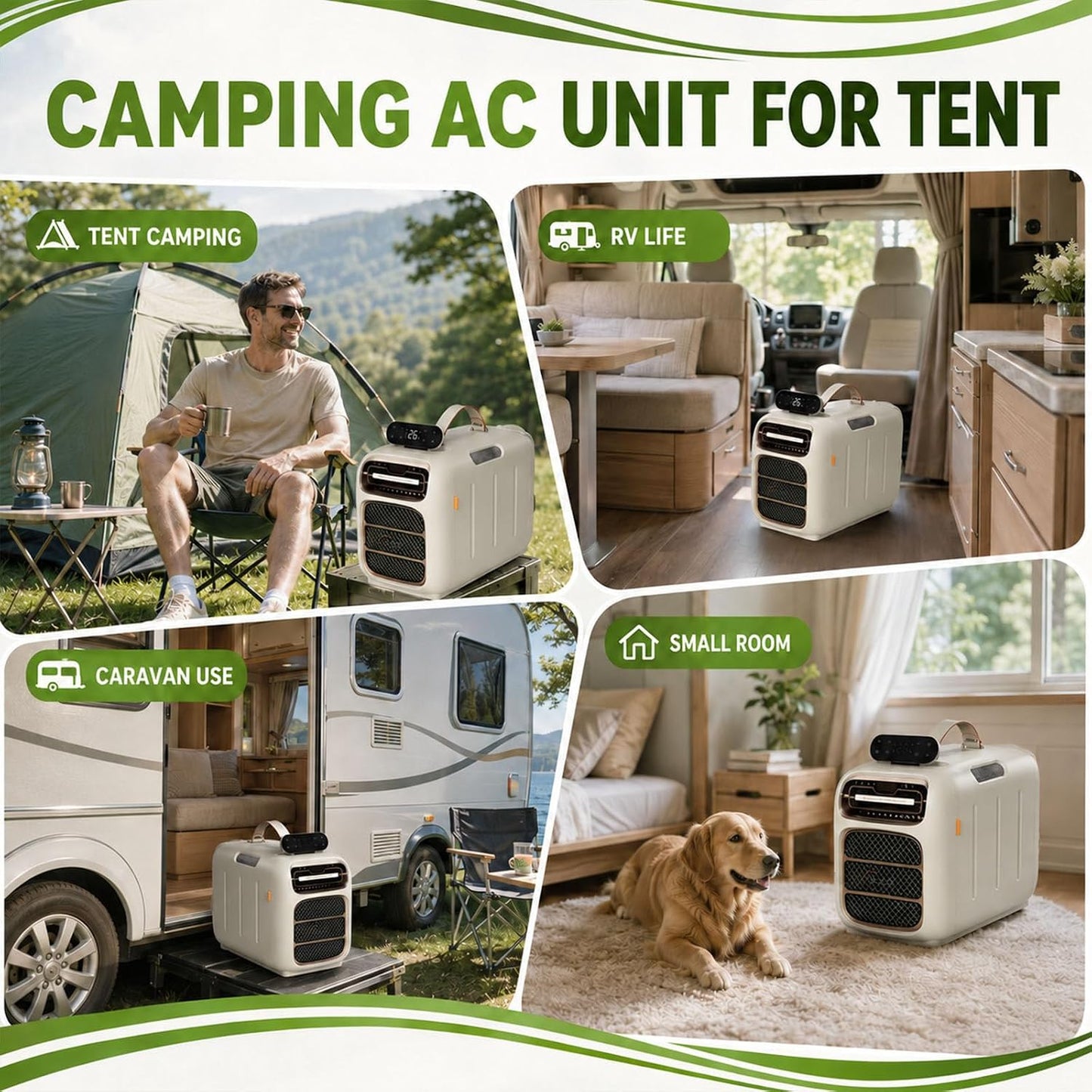  Climatiseur De Voyage Portable,Climatiseur Mobile De 4700 Btu,Unité De Climatisation De Camping Avec Conception À Auto-Évaporation,Flux D'air Silencieux De 45Db,Télécommande Cooling+Heating