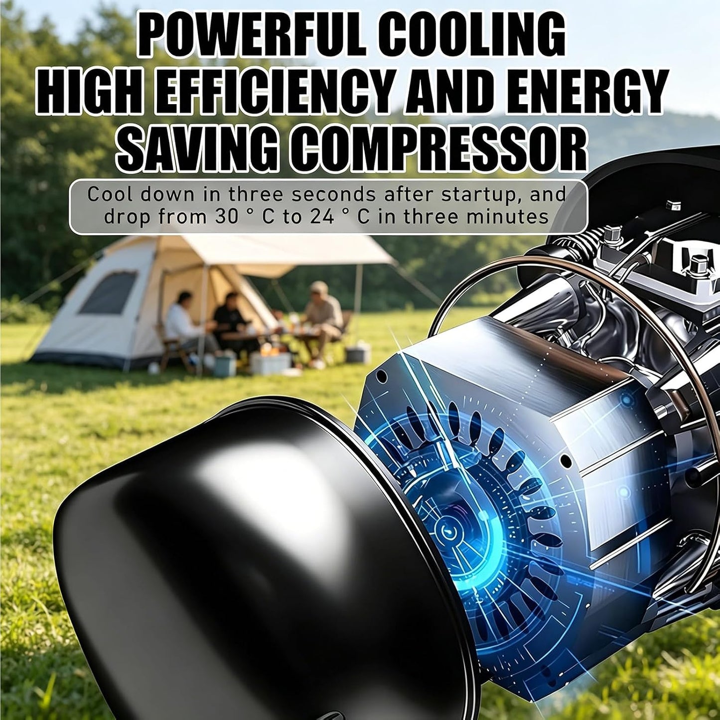 GENERIC Unité De Climatisation Portable Pour Camping RV, 500W Refroidissement Et Chauffage, Fonctionnement Silencieux Sous 42dB, Télécommande, Idéal Pour Les Tentes Petites Chambres, Réglage Rapide De La Temp