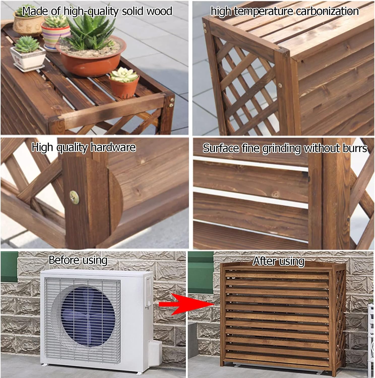  Housse De Protection Pour Climatiseur Extérieur – Clôture En Bois Et Support De Fleurs En Bois Massif Pour Climatisation Extérieure