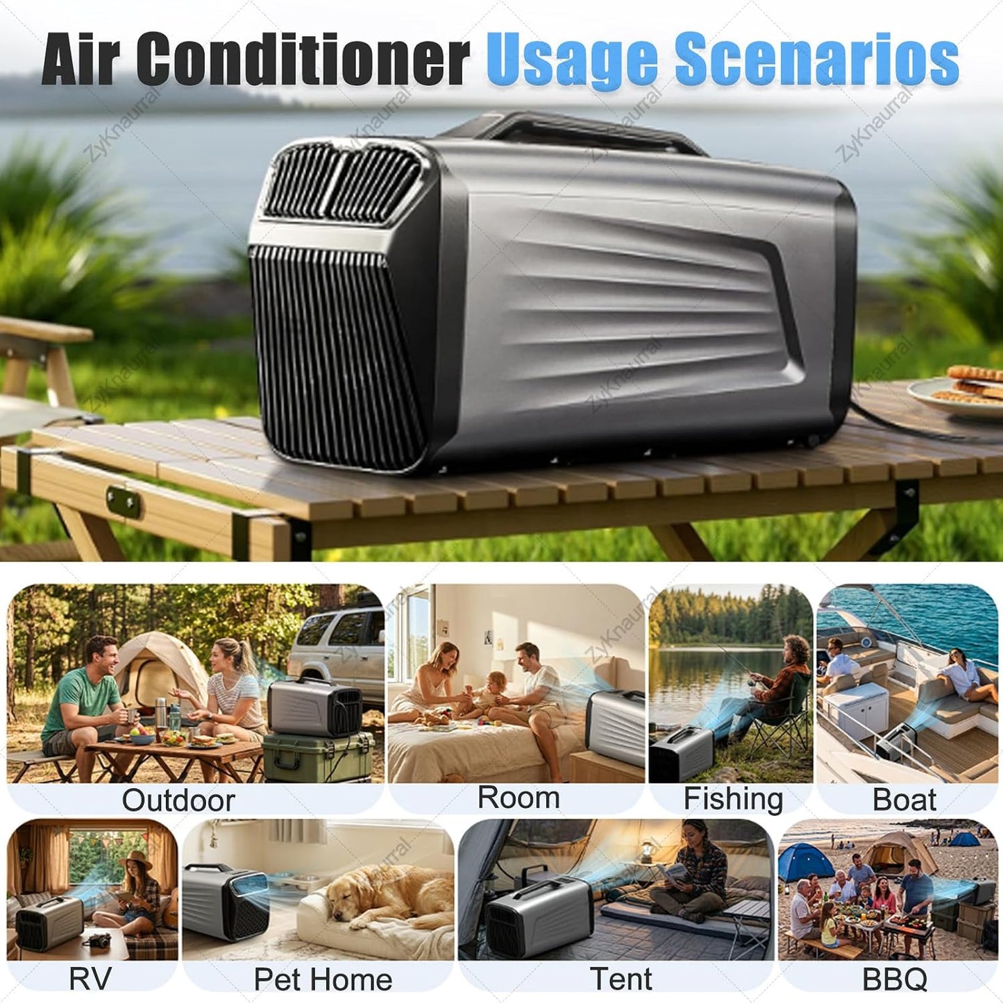  Climatiseur Mobile Pour Tente De Camping, Climatiseur Portable Basse Consommation Avec Déshumidification, Refroidissement Rapide, Pour Les Pique-Niques, Les Camions, Et Les Fourgonnettes. 24V/220V