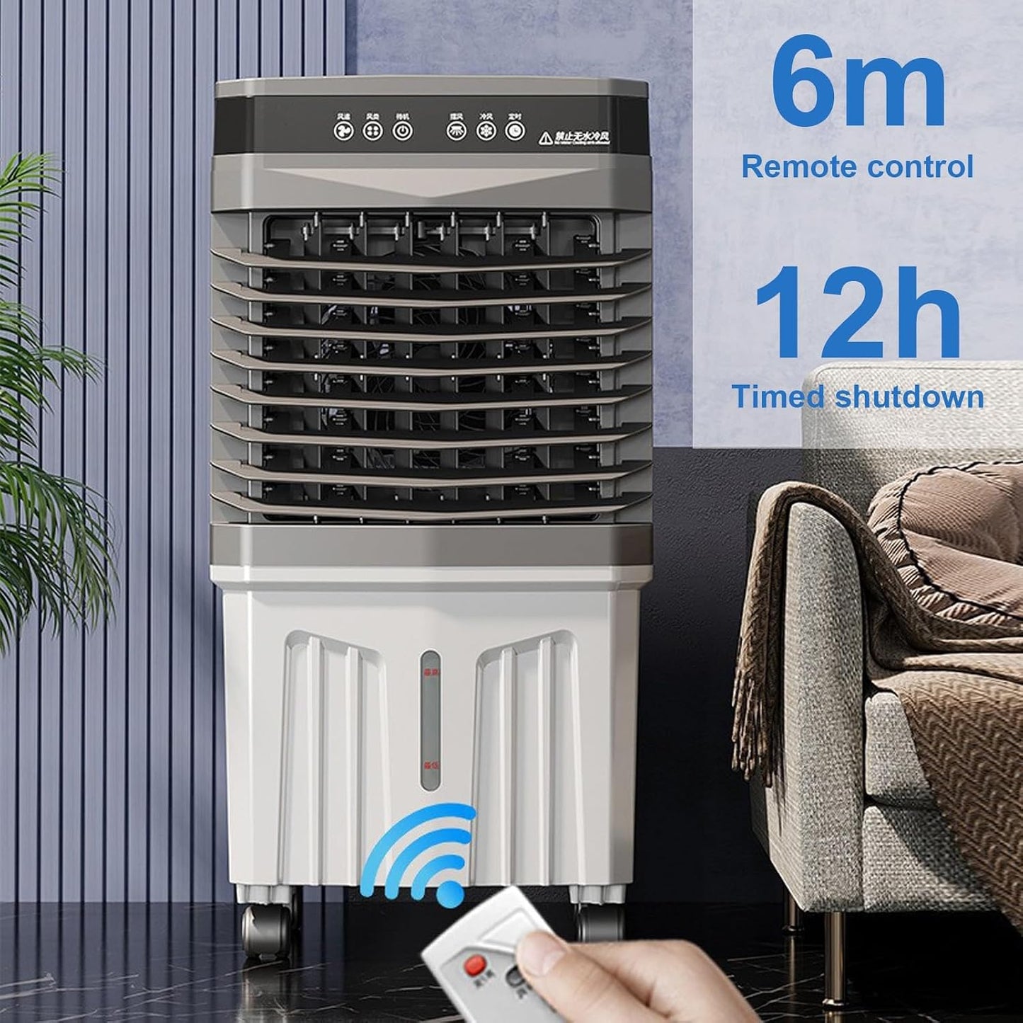 GENERIC Refroidisseur D'air Par évaporation Avec Minuterie, Oscillation, Télécommande, Réservoir D'eau Et Blocs De Glace Pour Refroidissement Intérieur Et Extérieur