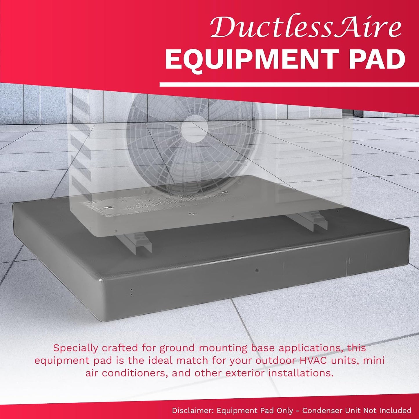  DuctlessAire – Tapis De Condensateur Pour Pompe à Chaleur Sans Conduit Pour Climatiseur – Base De Montage Au Sol Antidérapante Pour Unité CVC – Coussin D'unité De Condensateur Extérieur (45,7 X 96,5 X